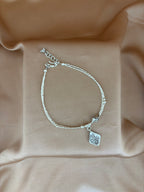 Dainty Double-Layer Silver Anklet with Floral Shield Charm