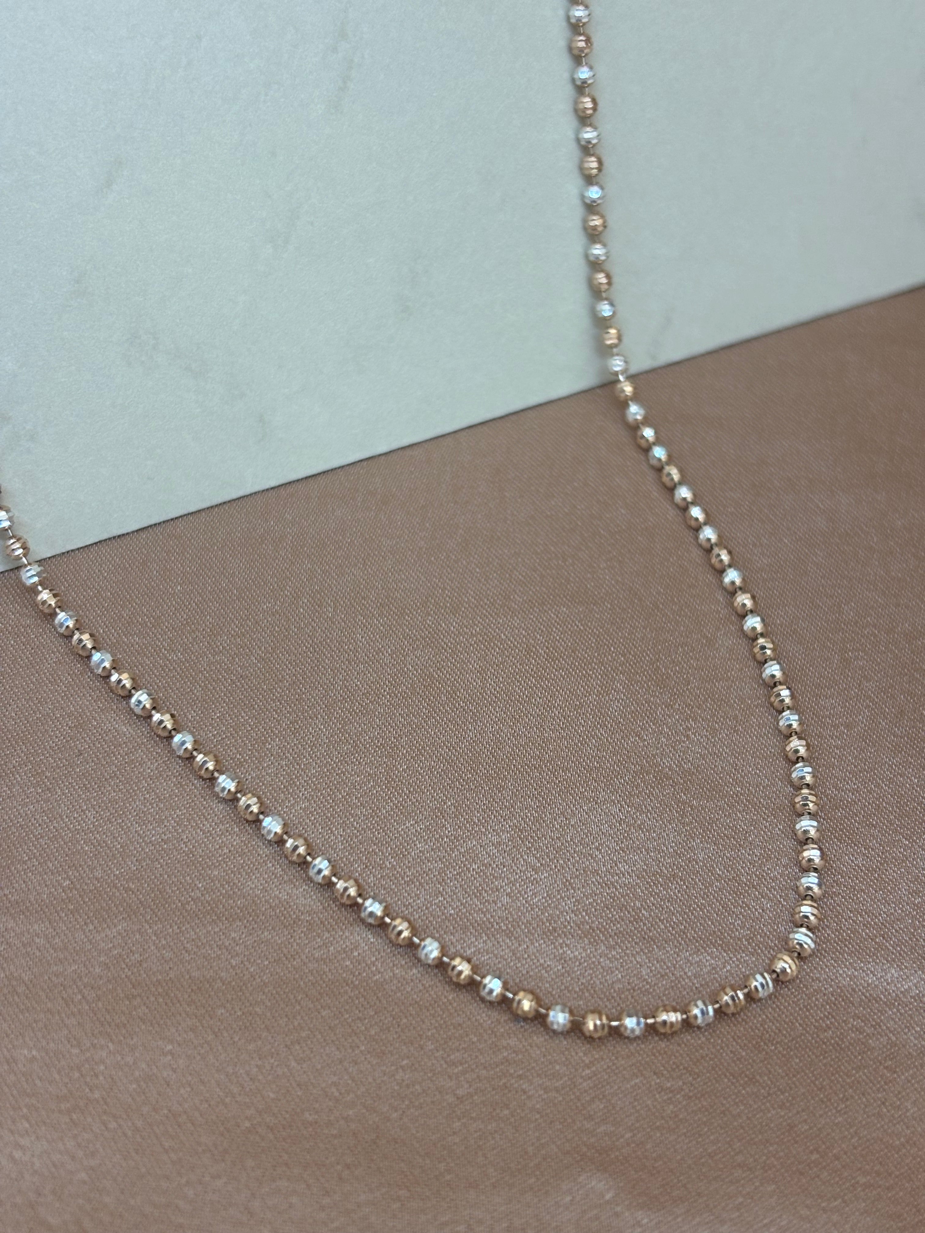 Rose Gold and Silver Textured Moon-Cut Bead Chain