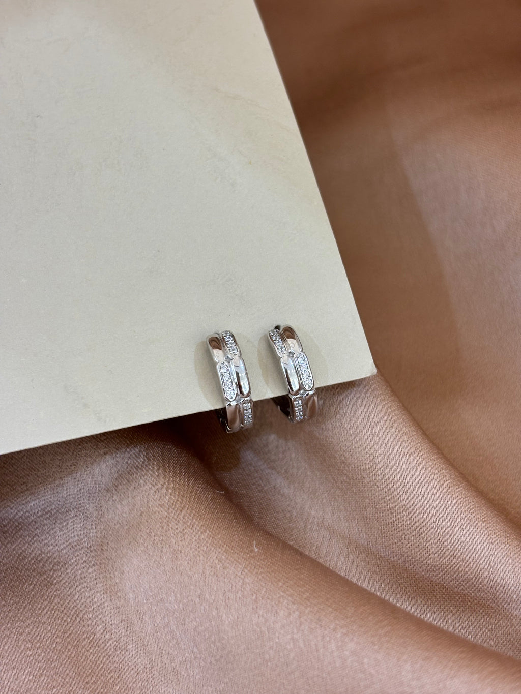 Classic Bezel Stone Silver Hoops