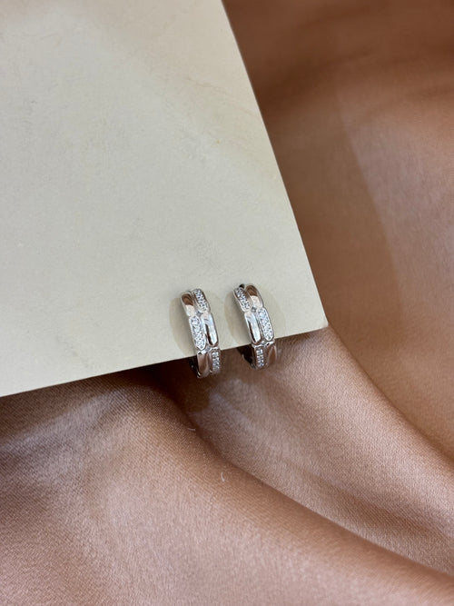 Classic Bezel Stone Silver Hoops