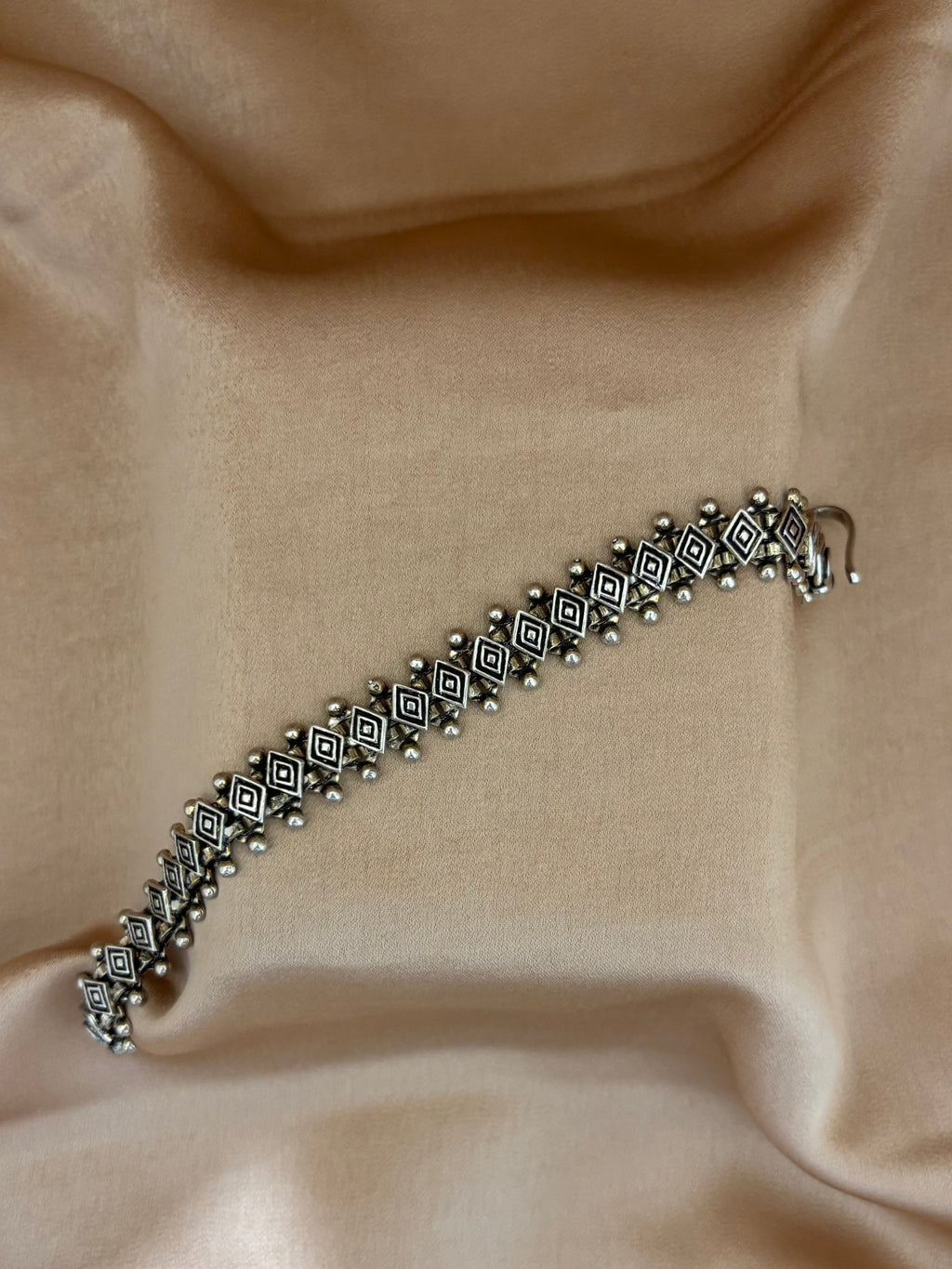 Oxidized Silver Geometric Link Bracelet
