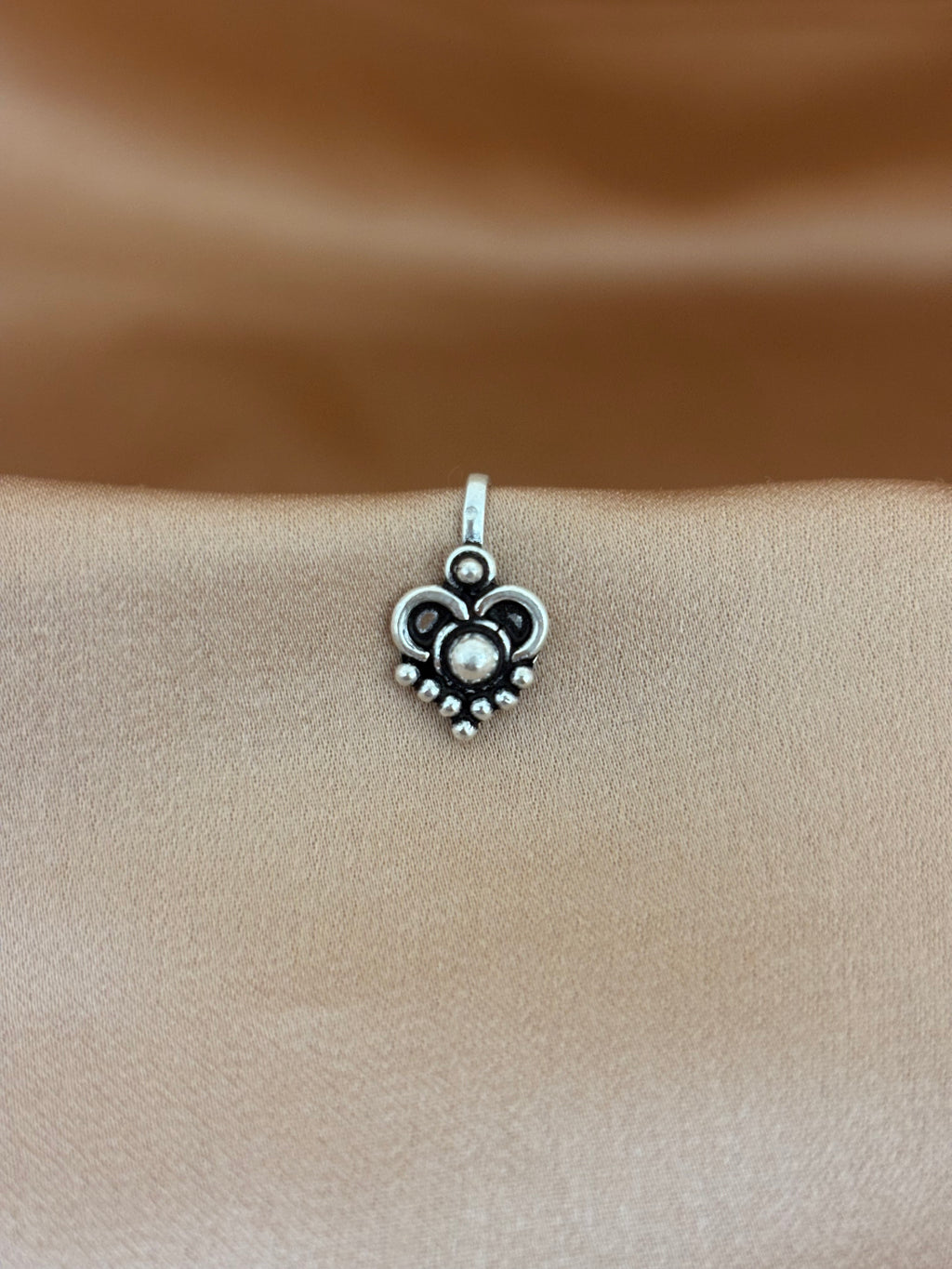 Vintage Heart Oxidized Silver Nose Pin