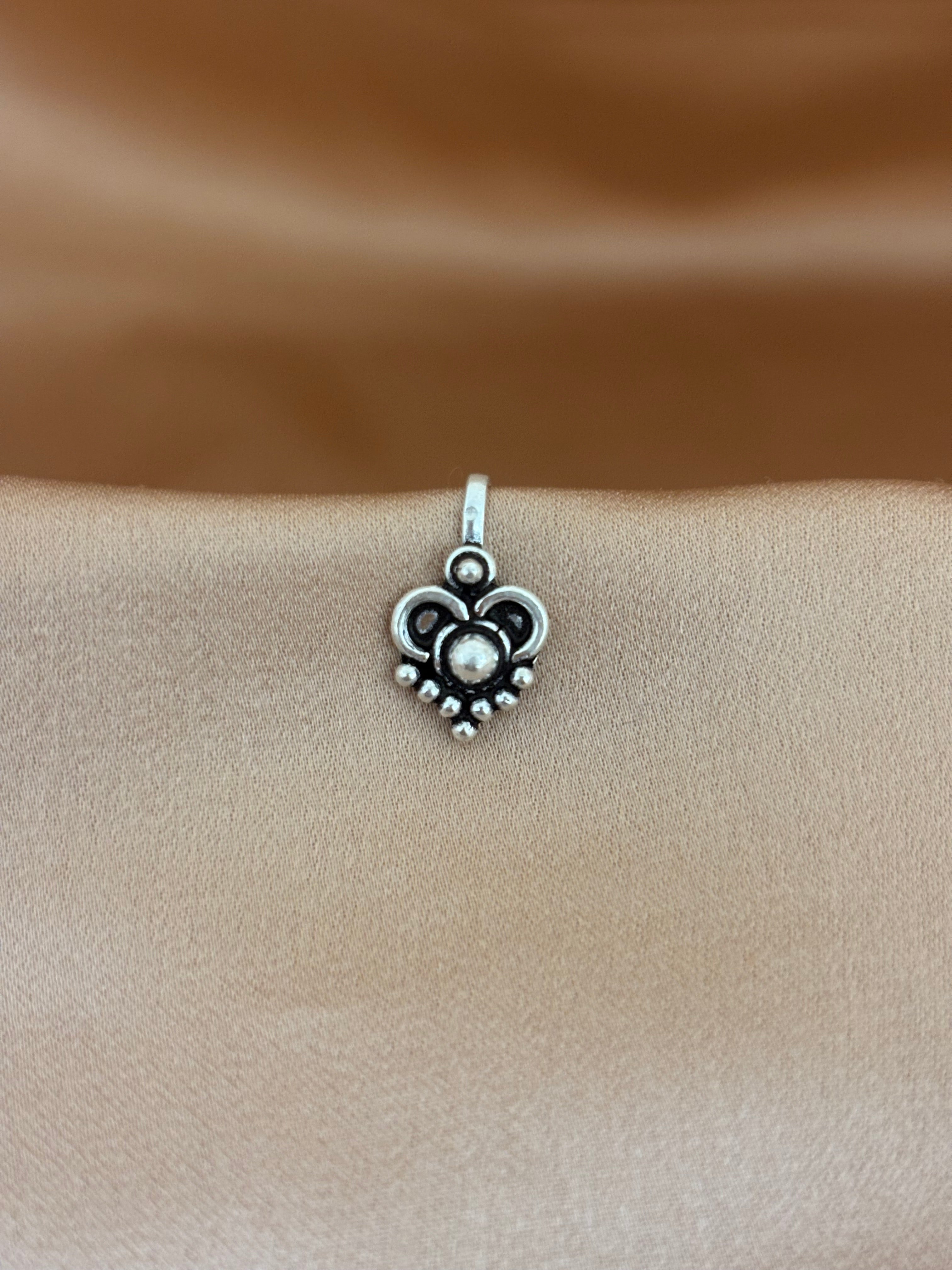 Vintage Heart Oxidized Silver Nose Pin
