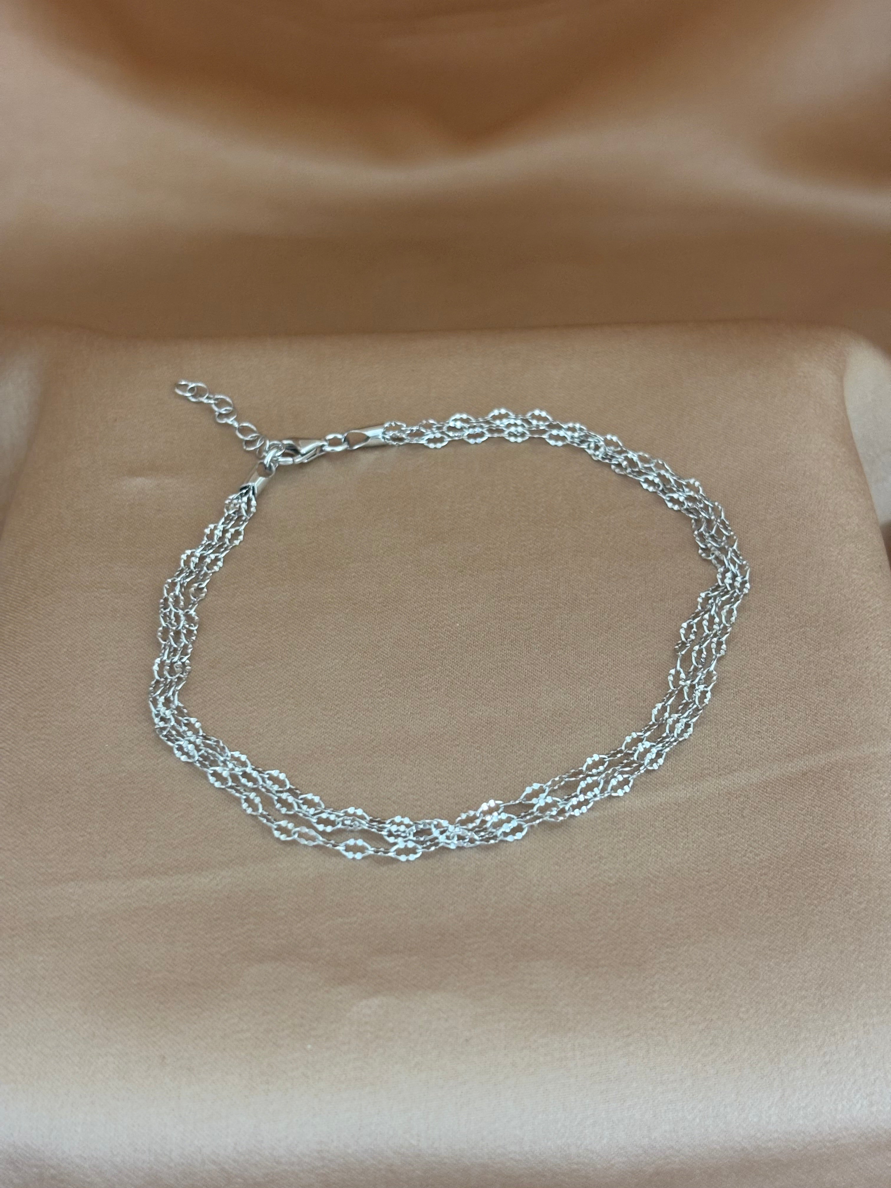 Multi-Strand Etched Silver Link Anklet