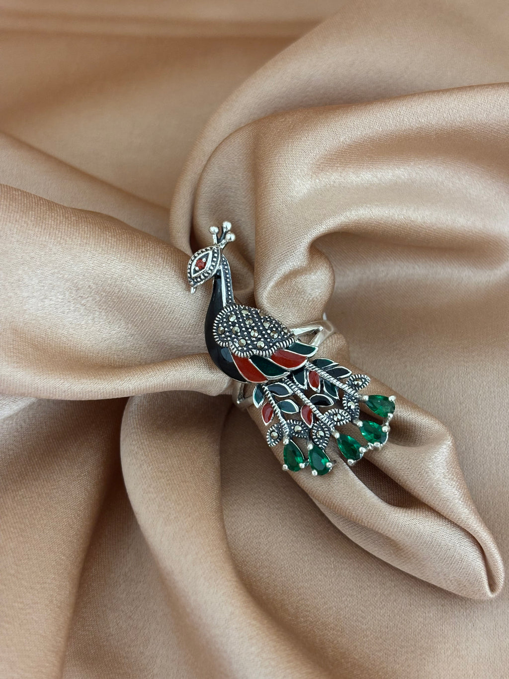Emerald Green Peacock Statement Ring