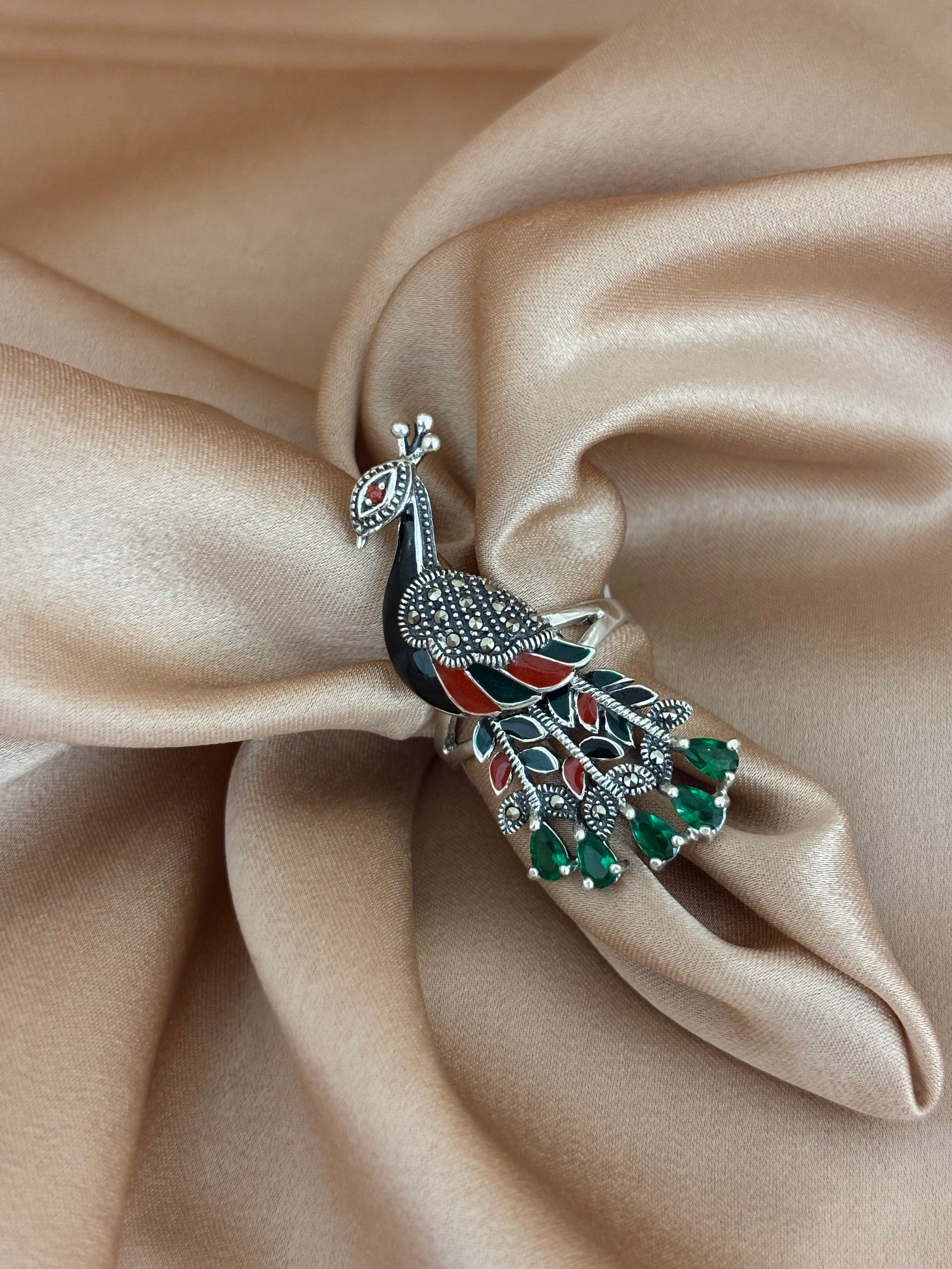 Emerald Green Peacock Statement Ring