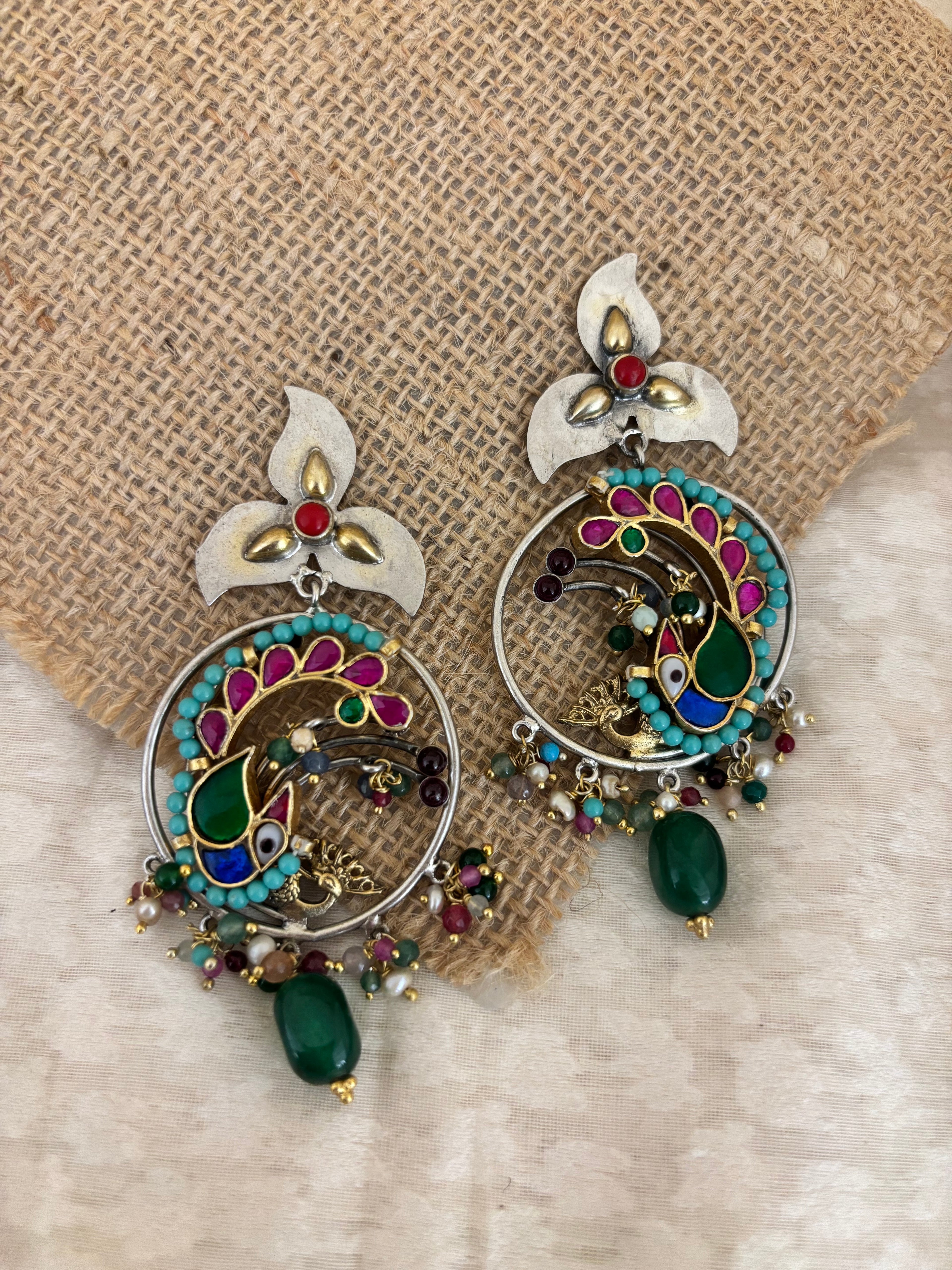Circular Peacock Enamel Danglers