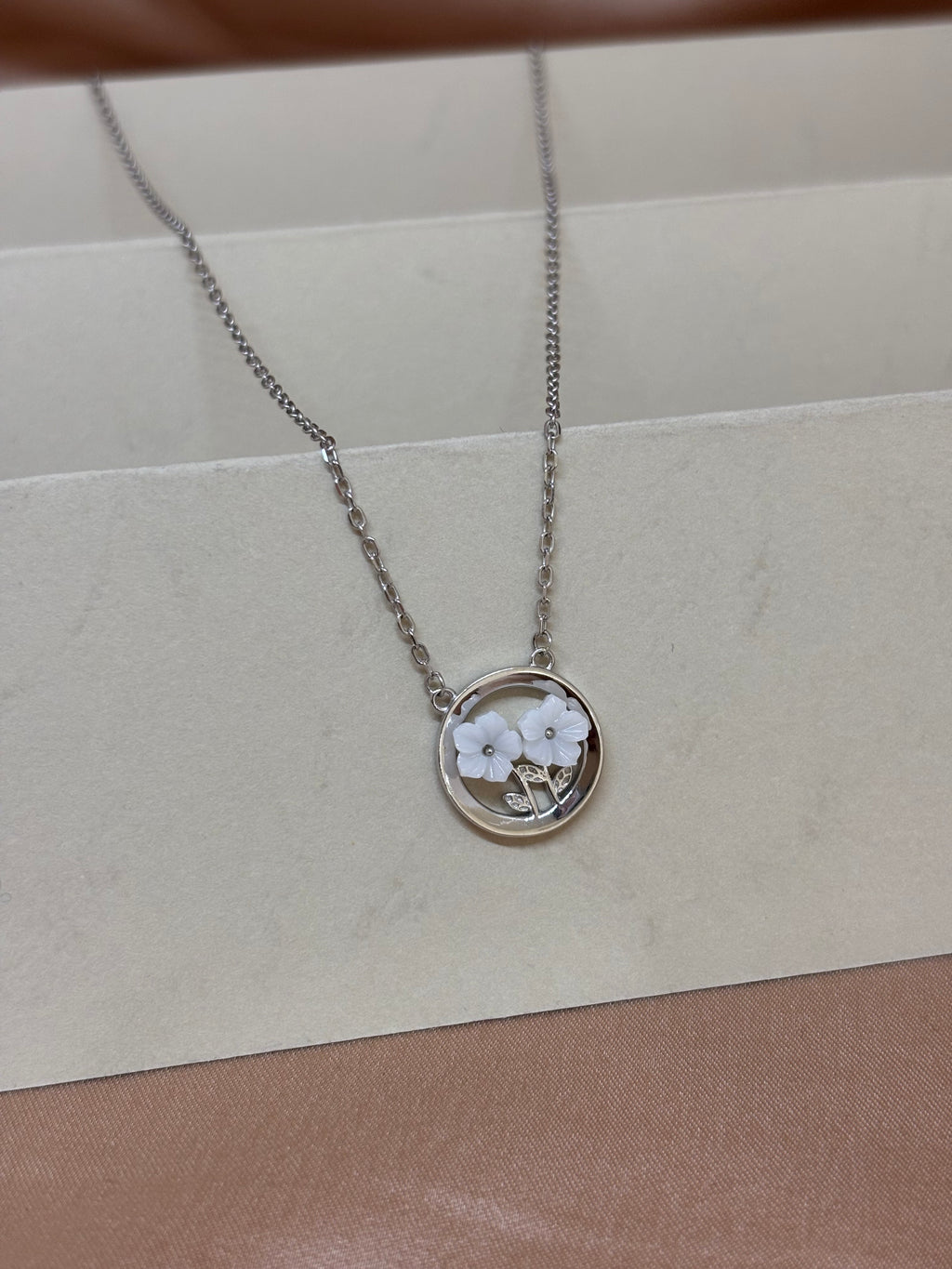 Sterling Silver Dual Blossom Circle Pendant Necklace