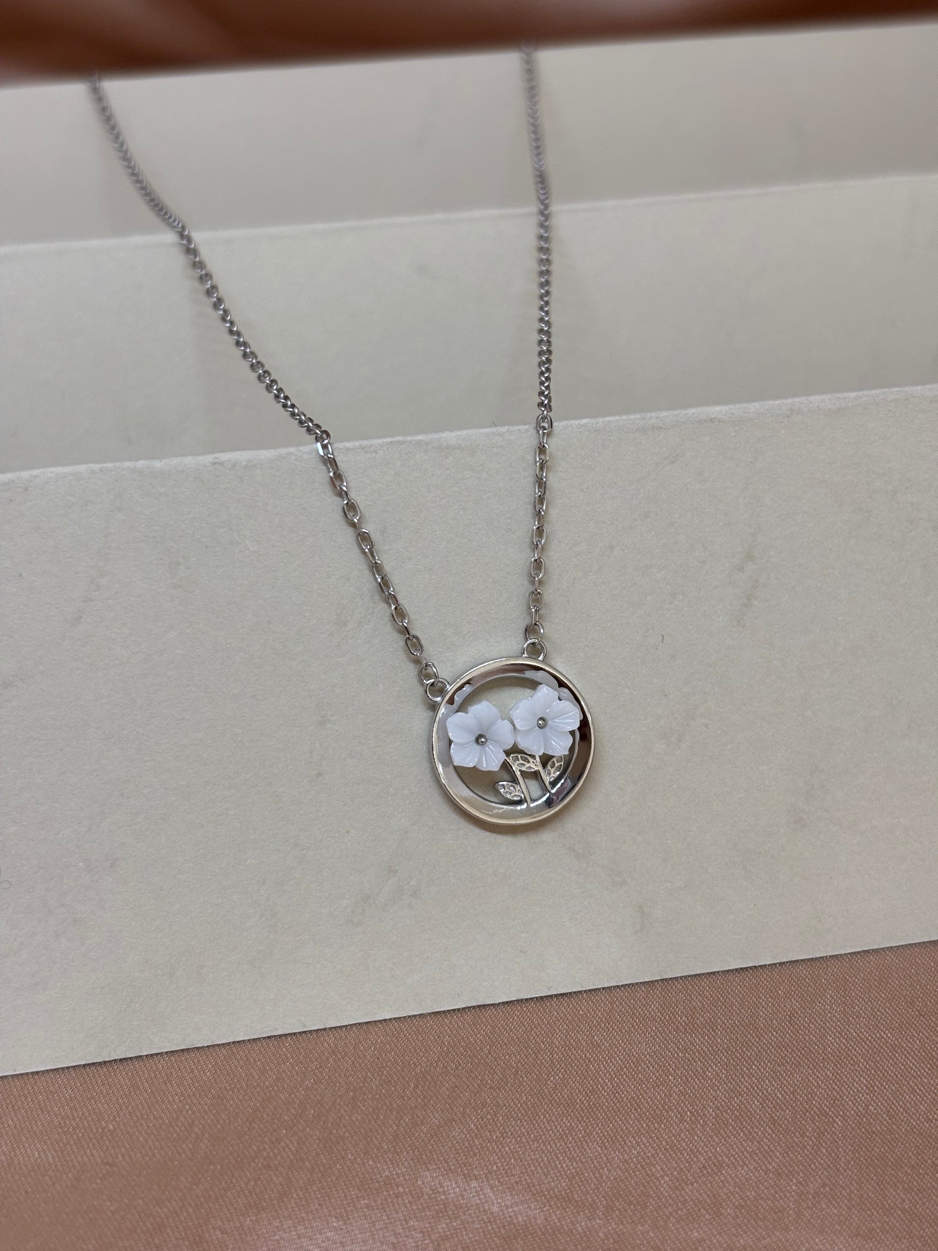 Sterling Silver Dual Blossom Circle Pendant Necklace