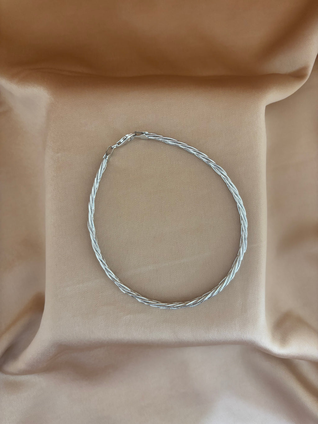 Intricate Braided Silver Herringbone Anklet