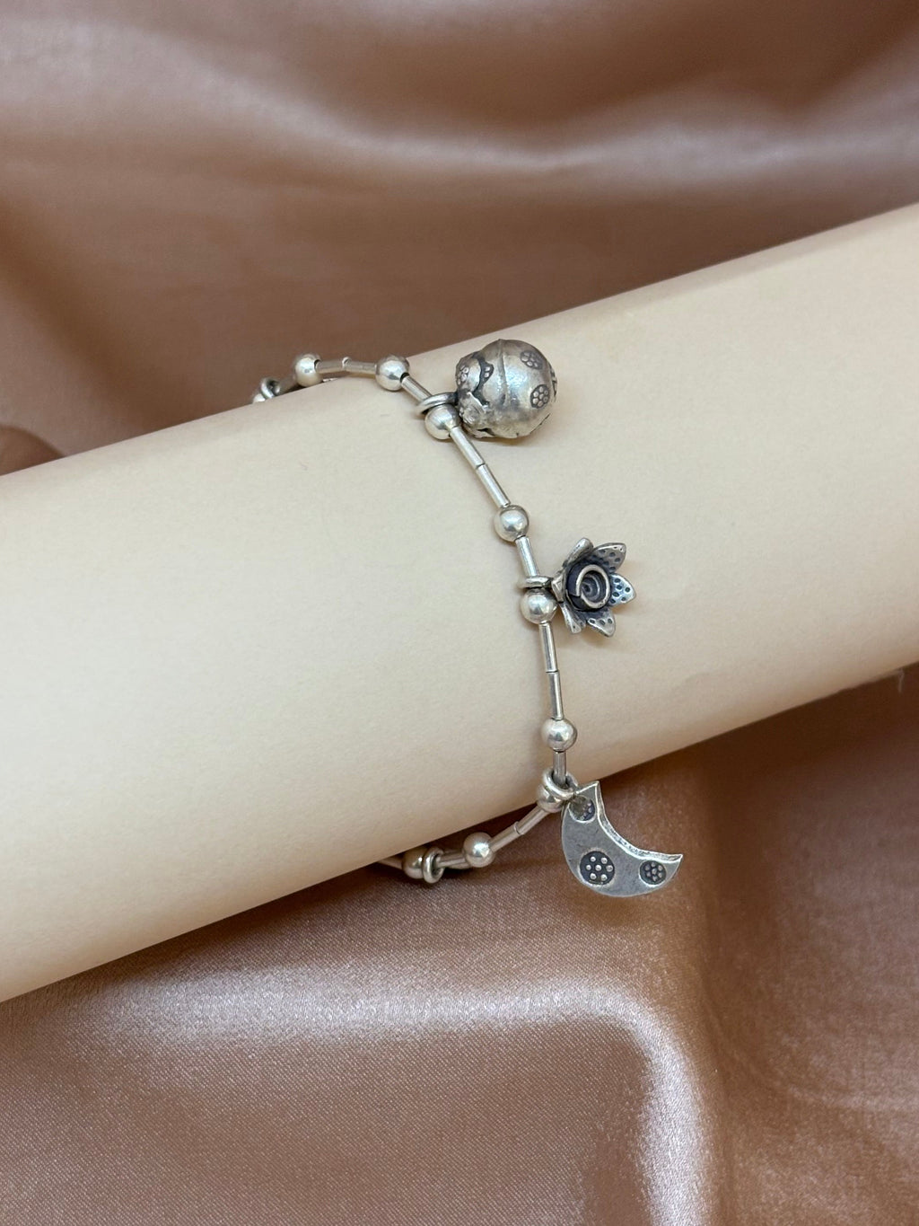Whimsical Oxidized Silver Charm Bracelet