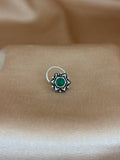 Emerald Green Star Oxidized Silver Nose Pin