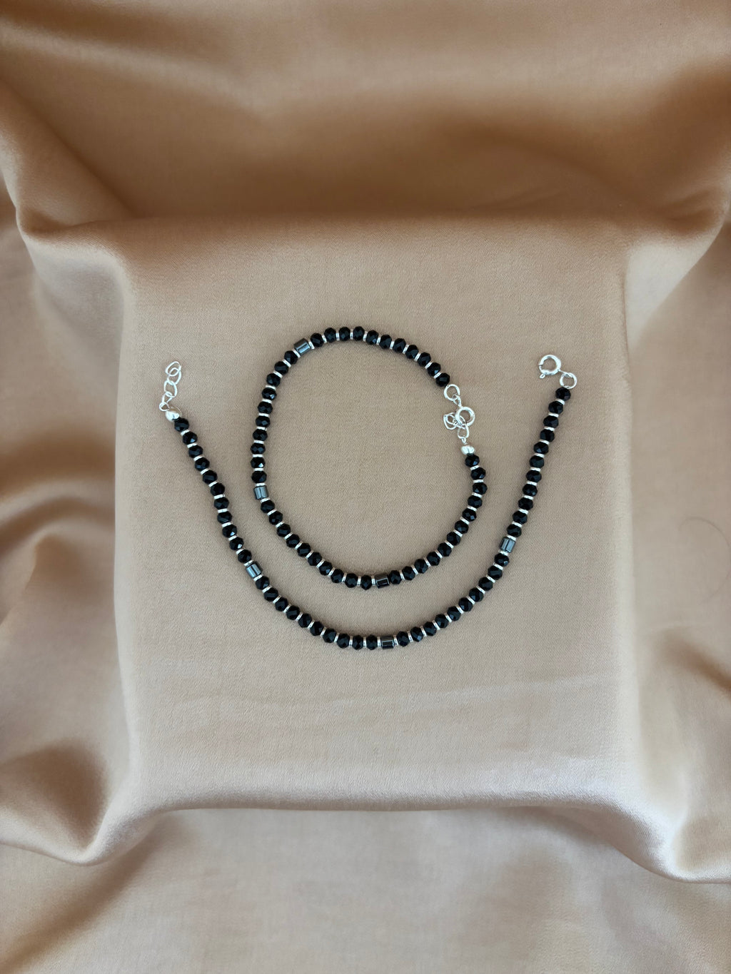 Classic Black Bead Silver Nazariya Set