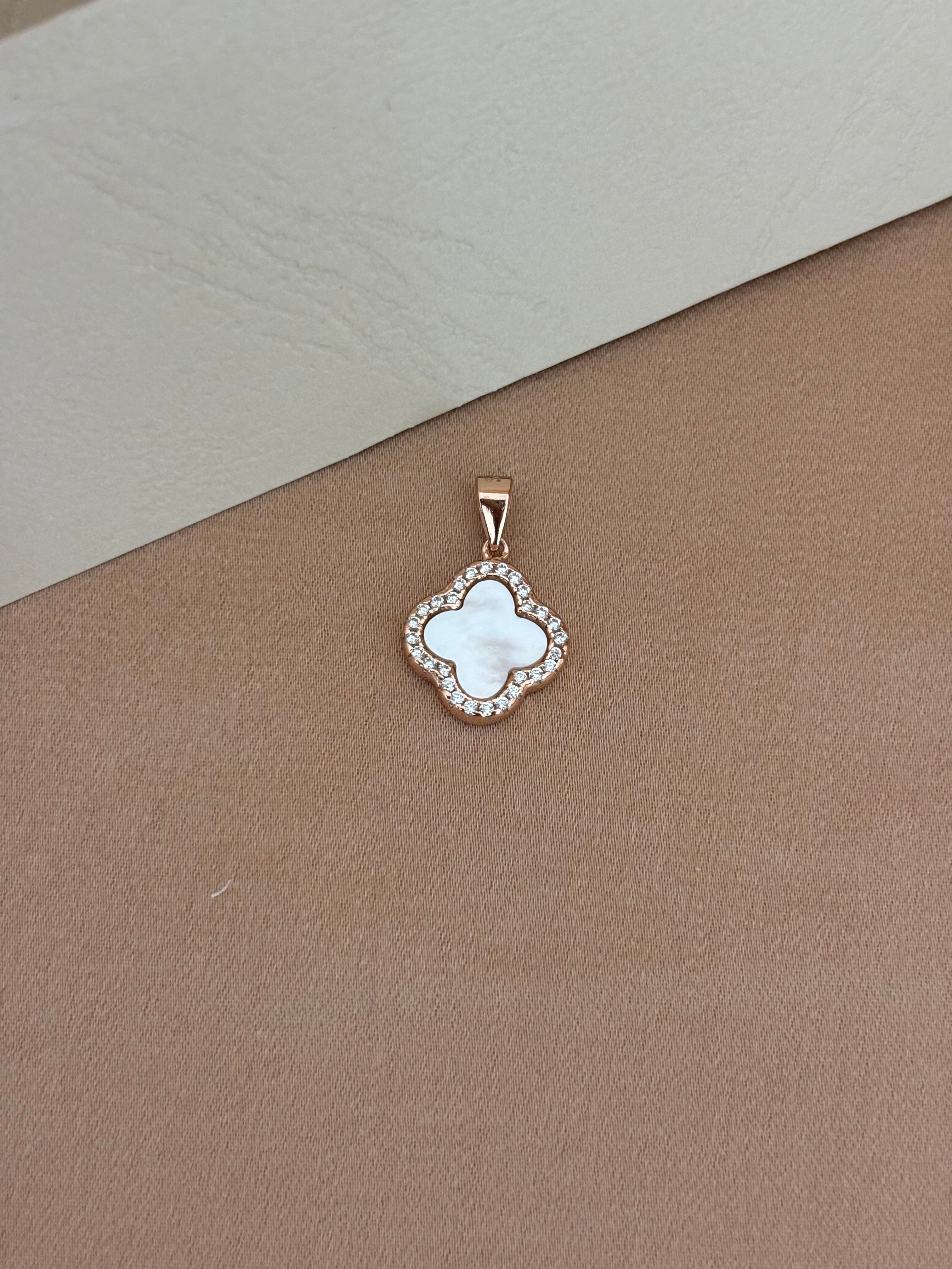 Rose Gold Clover Mother of Pearl & Zirconia Pendant Set