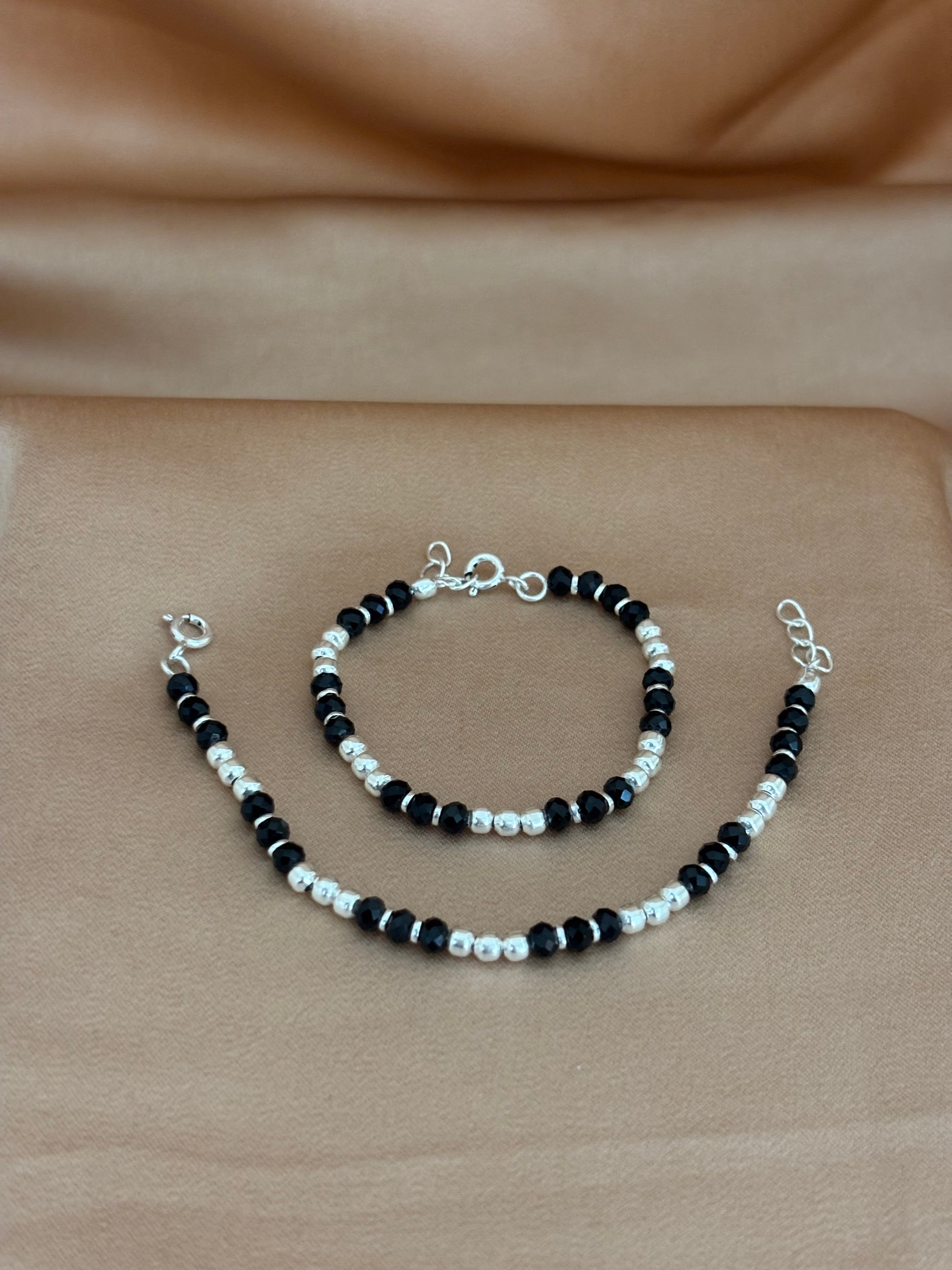 Polished Silver Sparkle Black Bead Nazariya Set