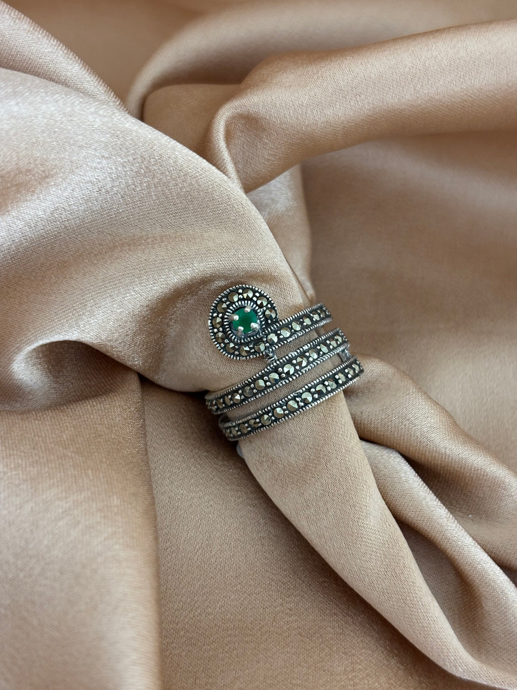 Emerald Green Marcasite Wrap Ring
