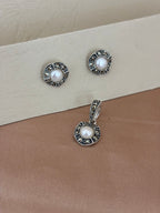 Antique-Style Marcasite and Pearl Pendant Set