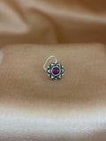 Maroon Star Oxidized Silver Nose Pin