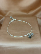 Floral Charm Silver Tube Anklet