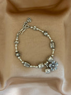 Beaded Silver Charm Bracelet with Geometric Accents