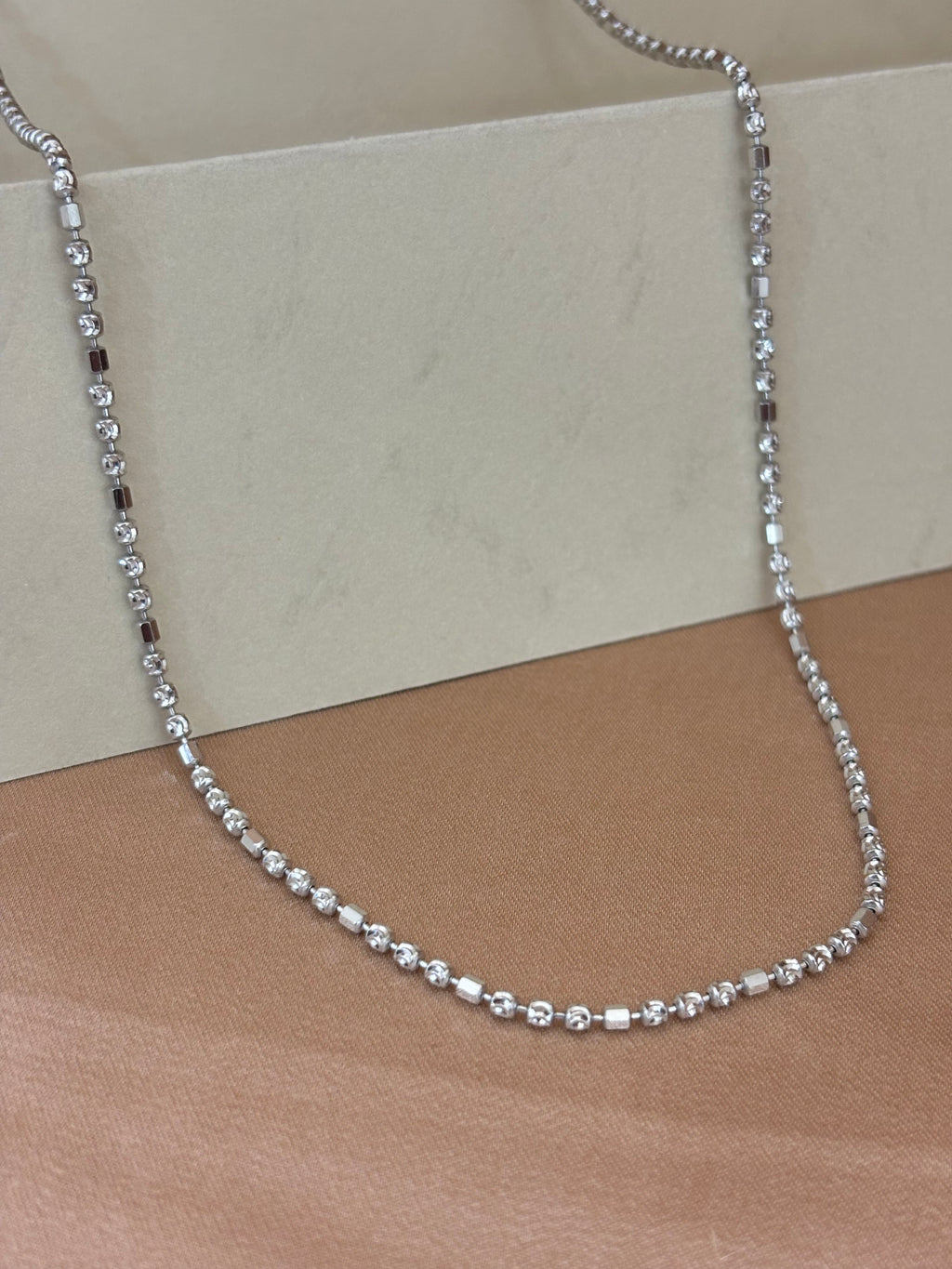 Silver Textured Bead and Bar Chain