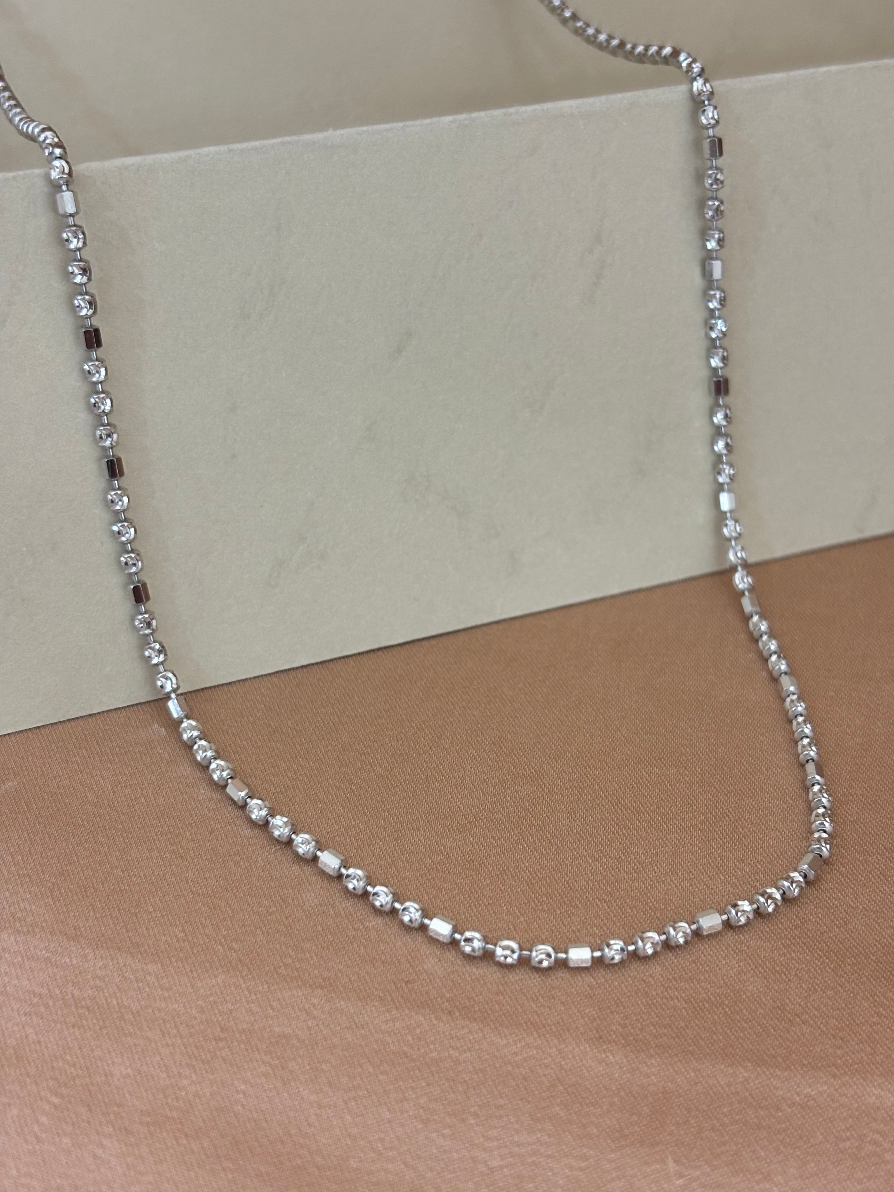 Silver Textured Bead and Bar Chain