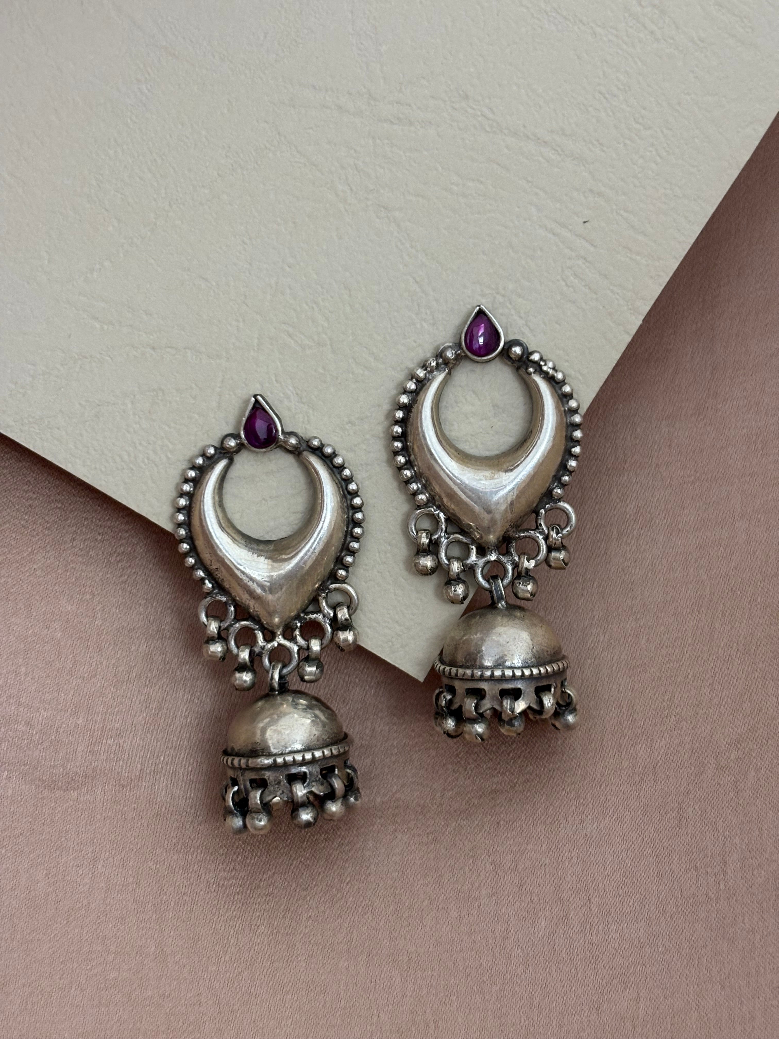 Ghungroo Jhumka with Stone Crescent