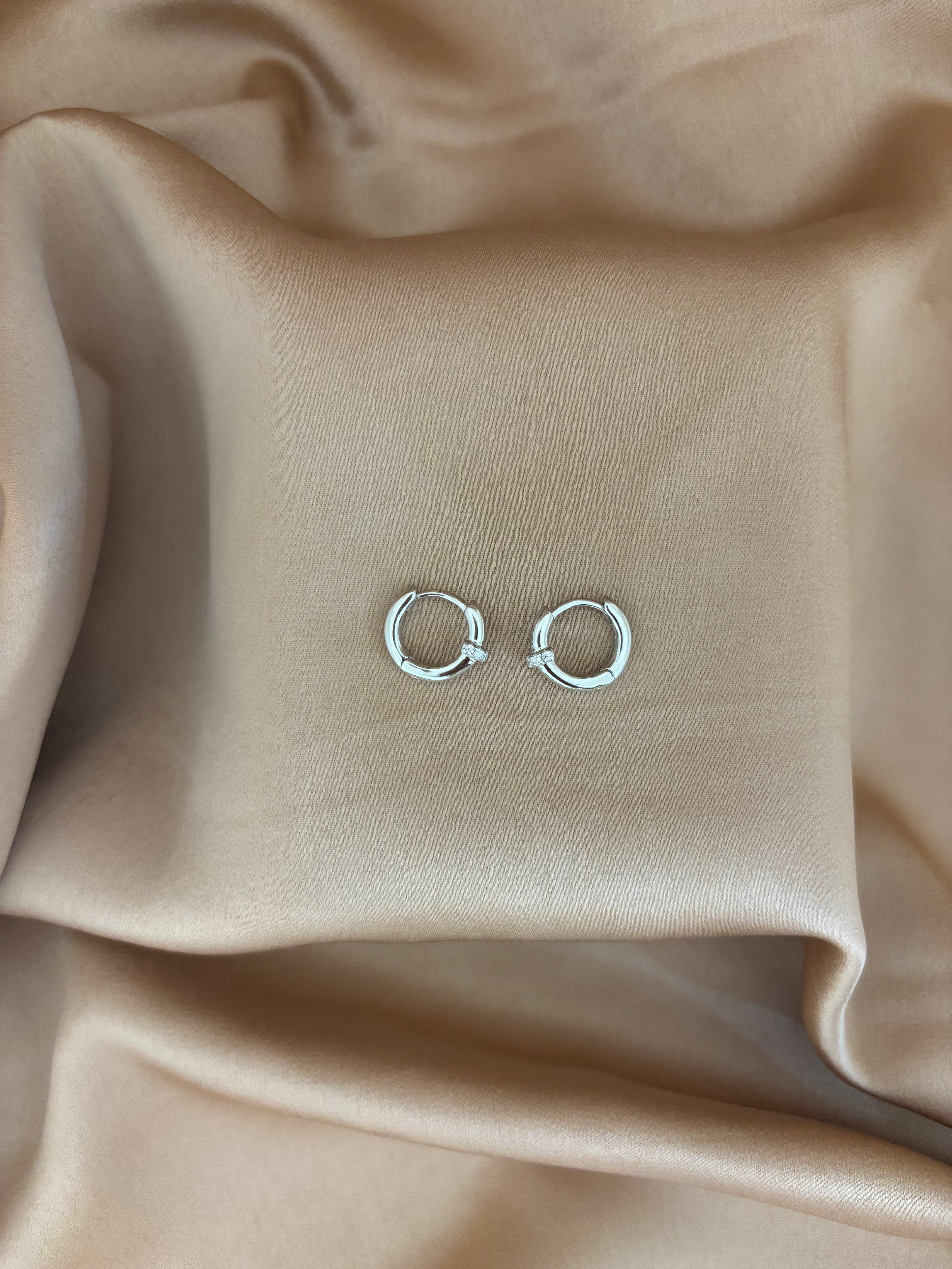 Pave Detail Silver Huggie Hoops