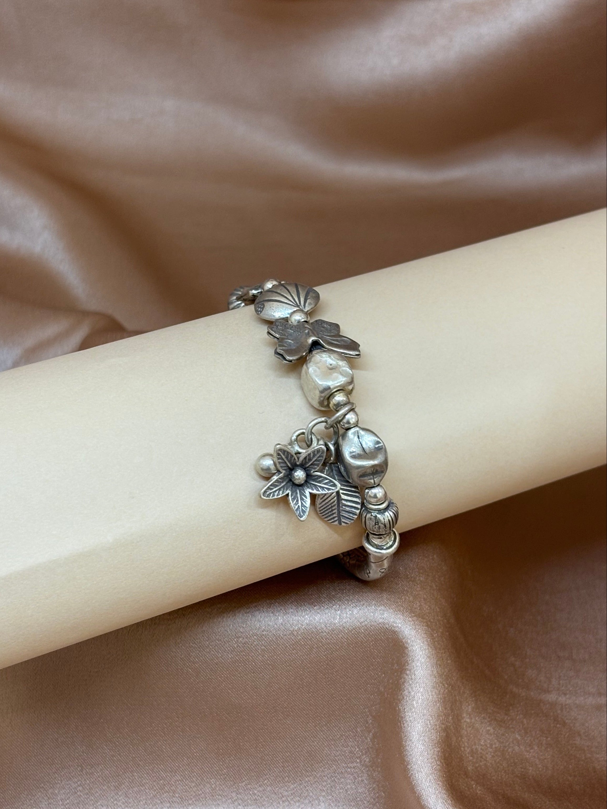 Artisan Silver Floral Charm Bracelet