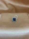 Onyx Black Floral Square Silver Nose Pin