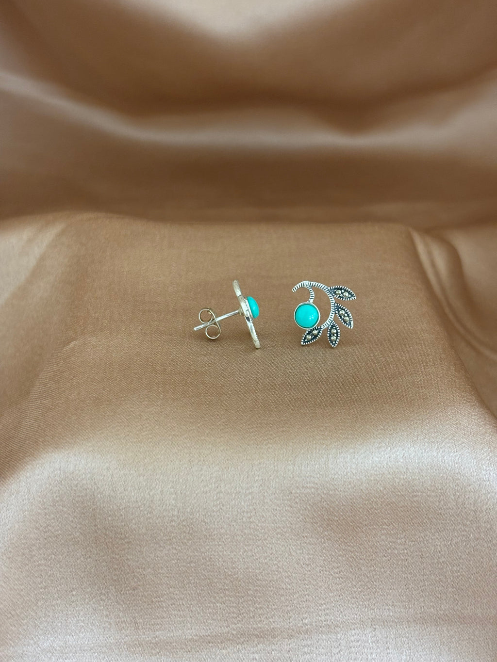 Turquoise Swirl Marcasite Studs