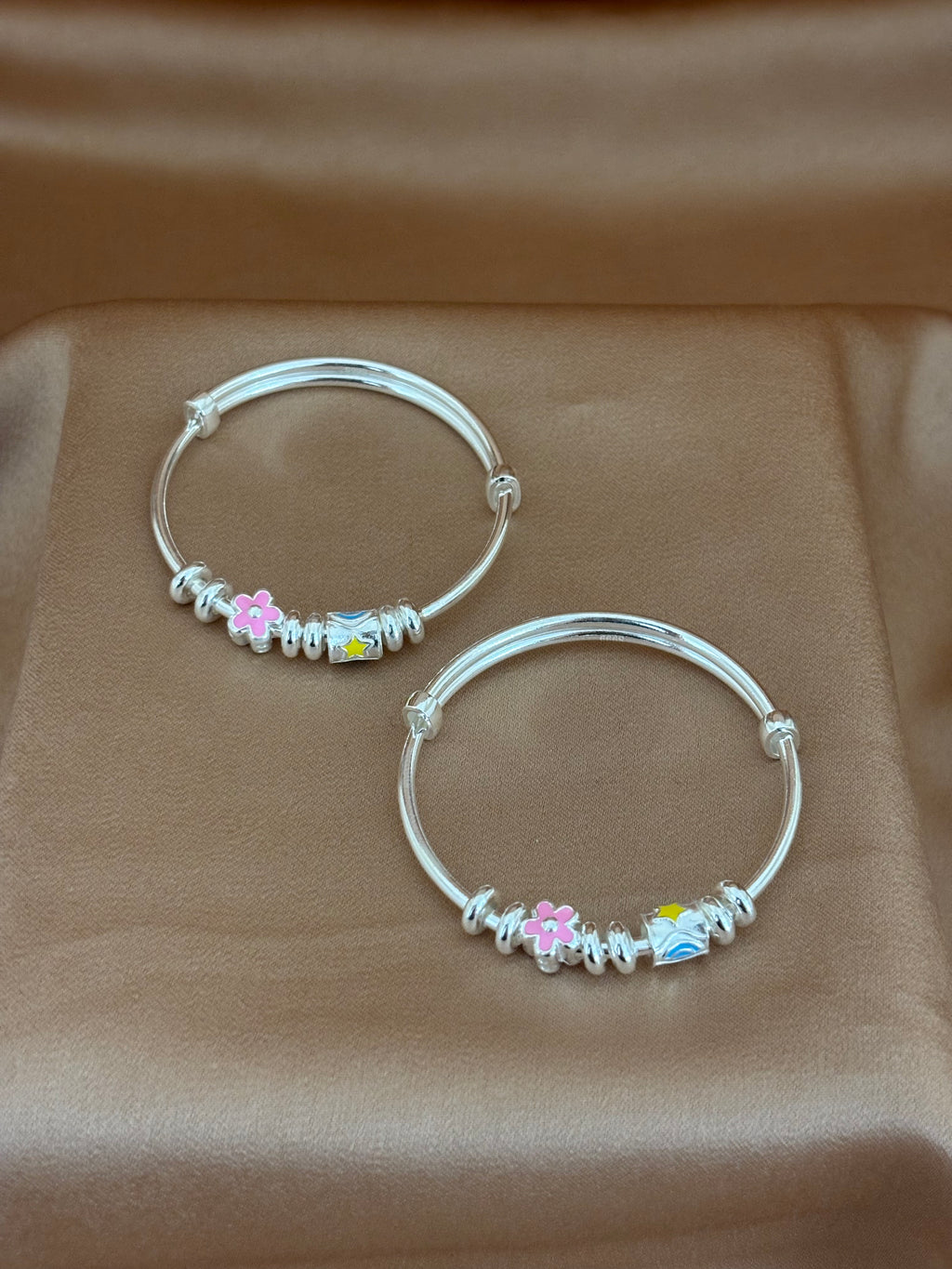 Little Blossoms Enamel Silver Baby Kadli Set