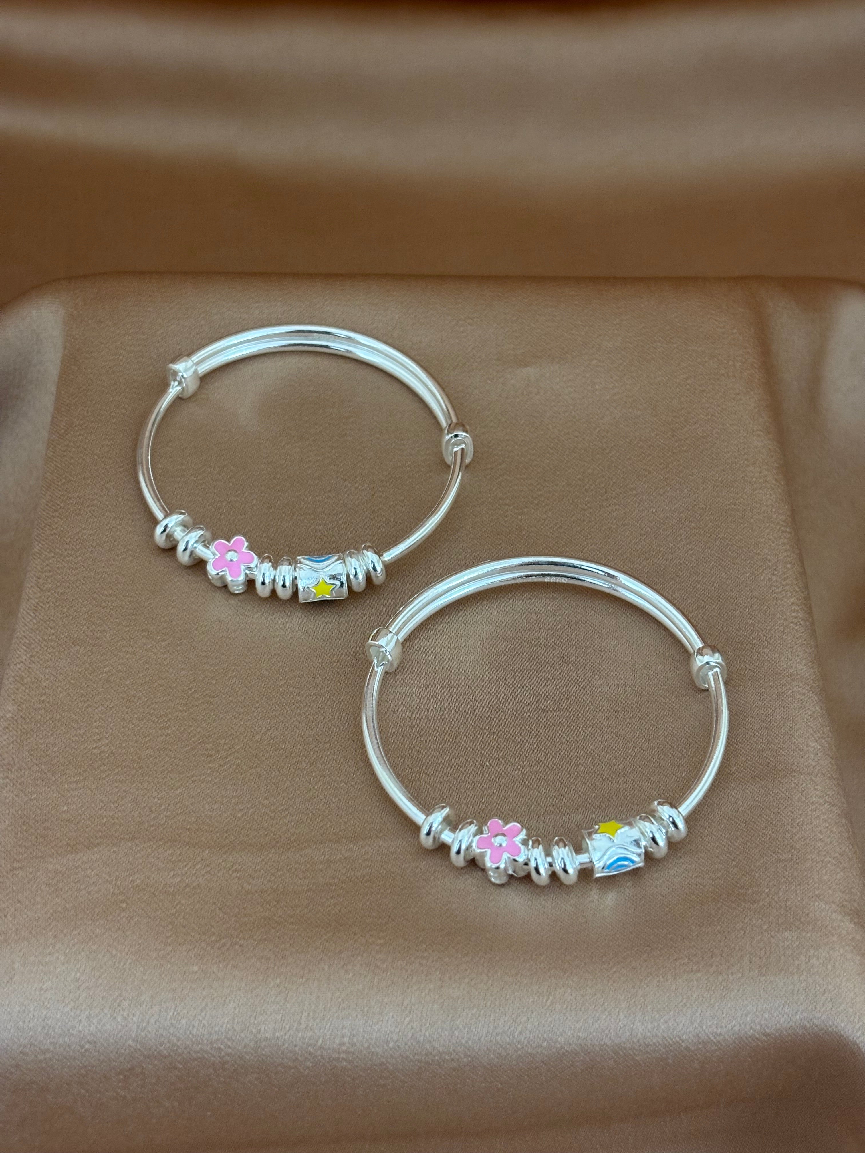 Little Blossoms Enamel Silver Baby Kadli Set