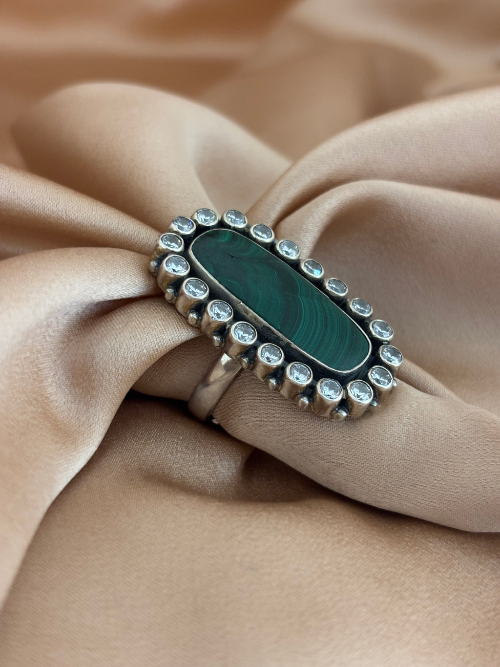 Oval Malachite Halo Statement Ring