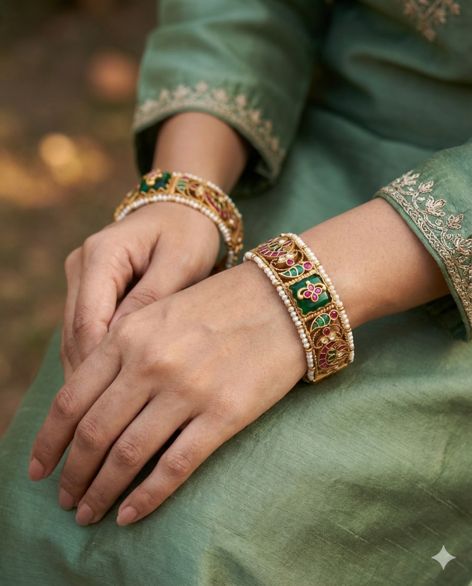 Emerald Green Square Motif Heritage Kada