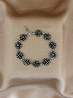 Intricate Oxidized Silver Floral Bracelet