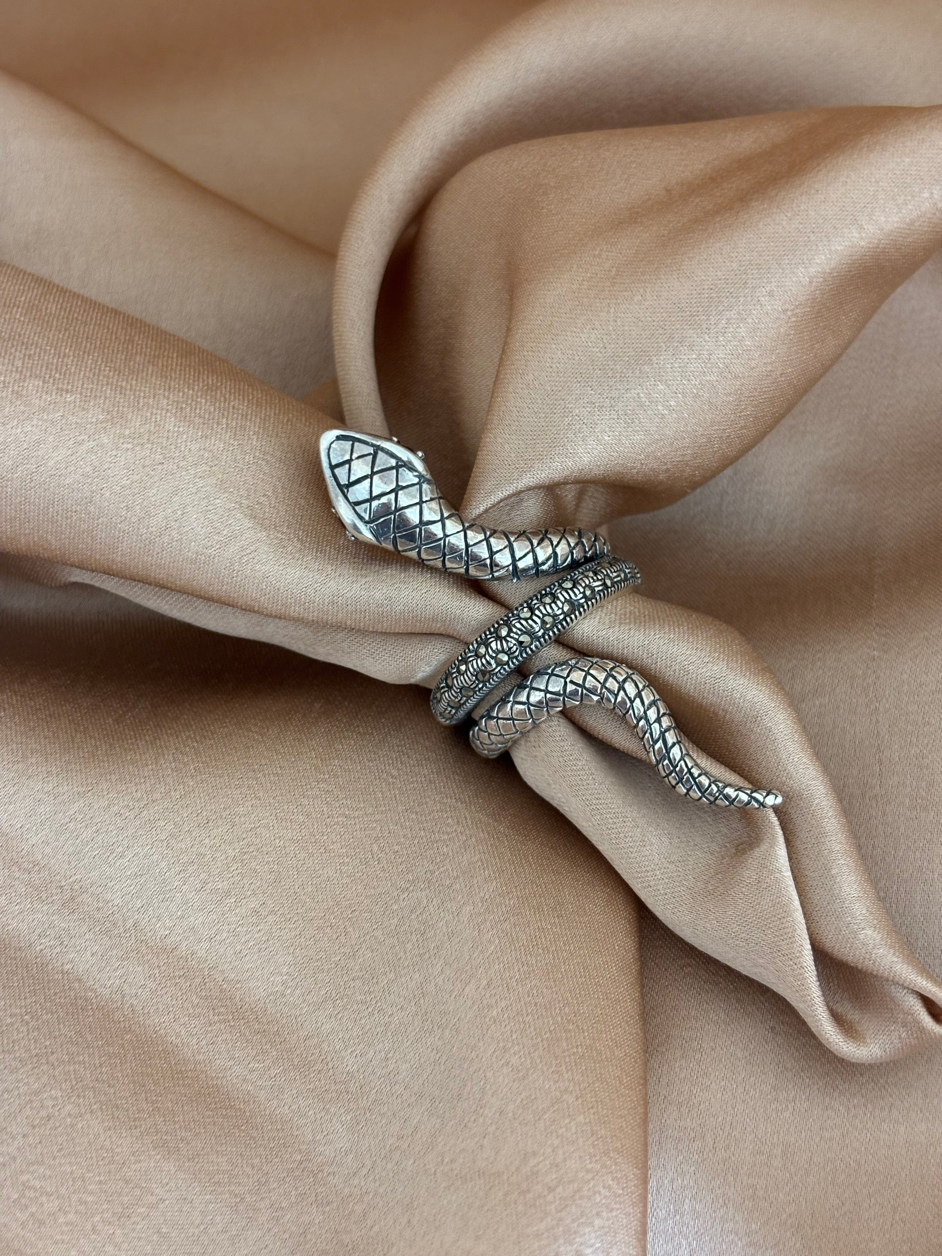 Textured Serpentine Silver Wrap Ring
