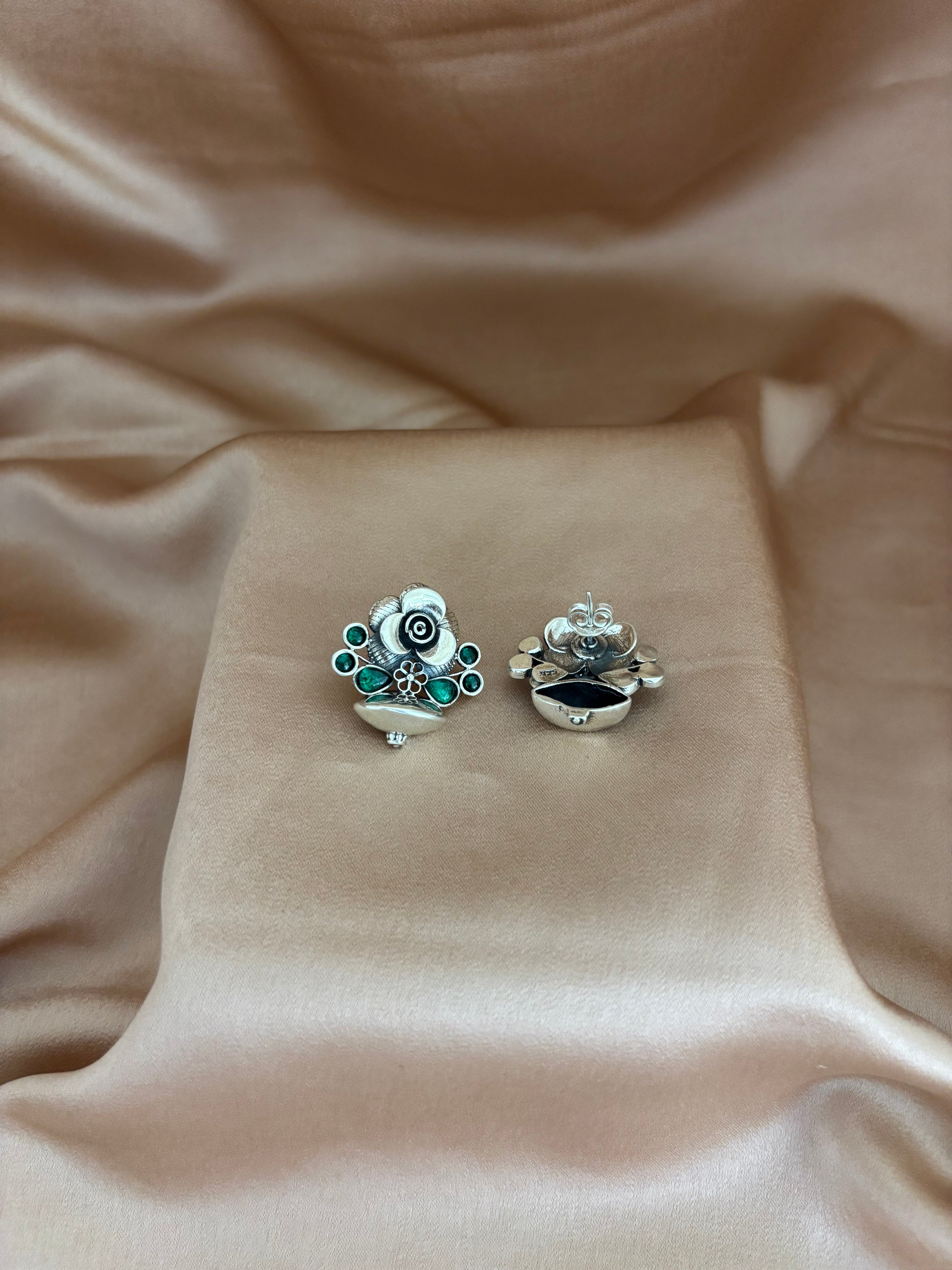 Silver Bloom Floral Studs