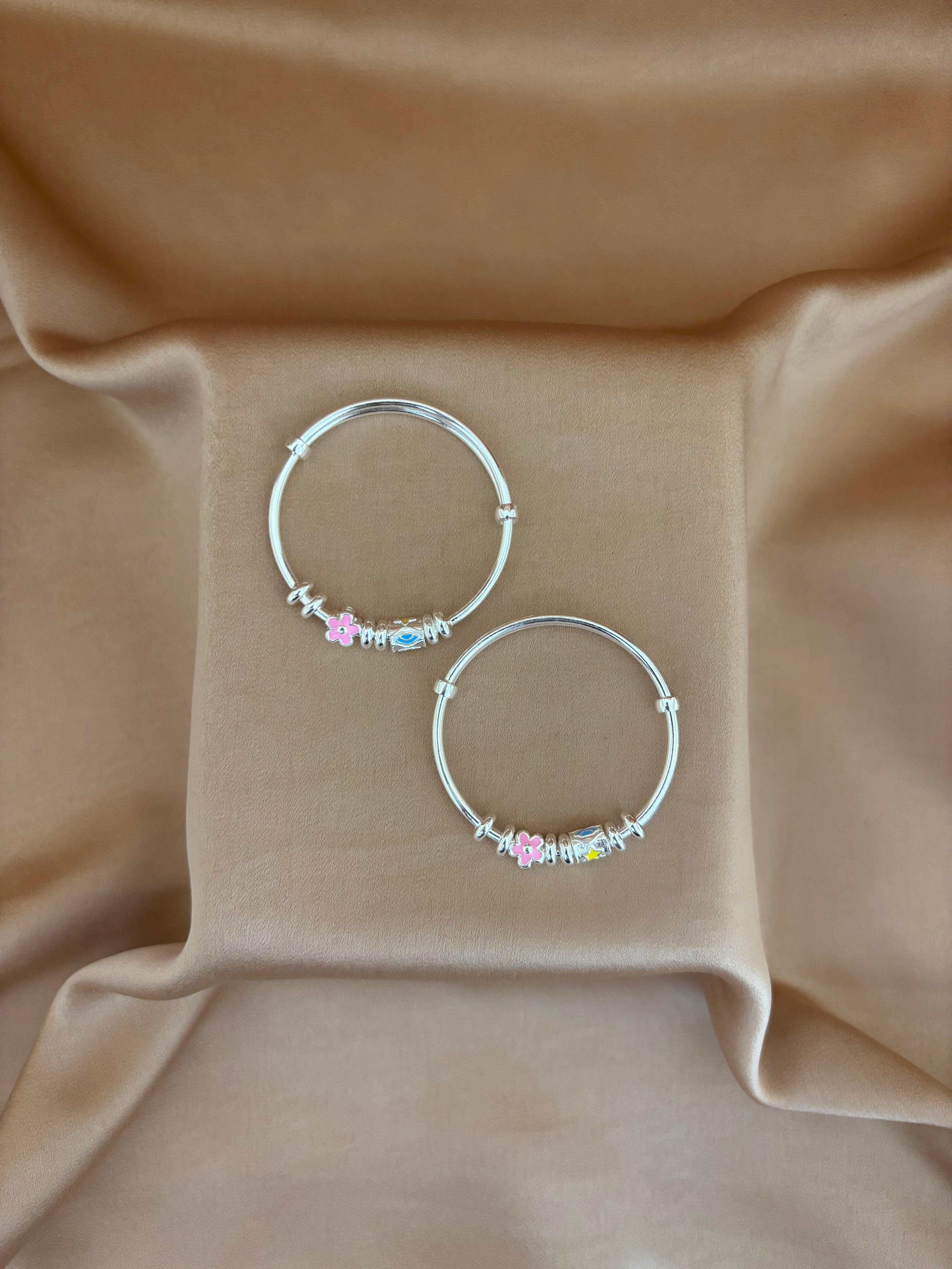 Little Blossoms Enamel Silver Baby Kadli Set