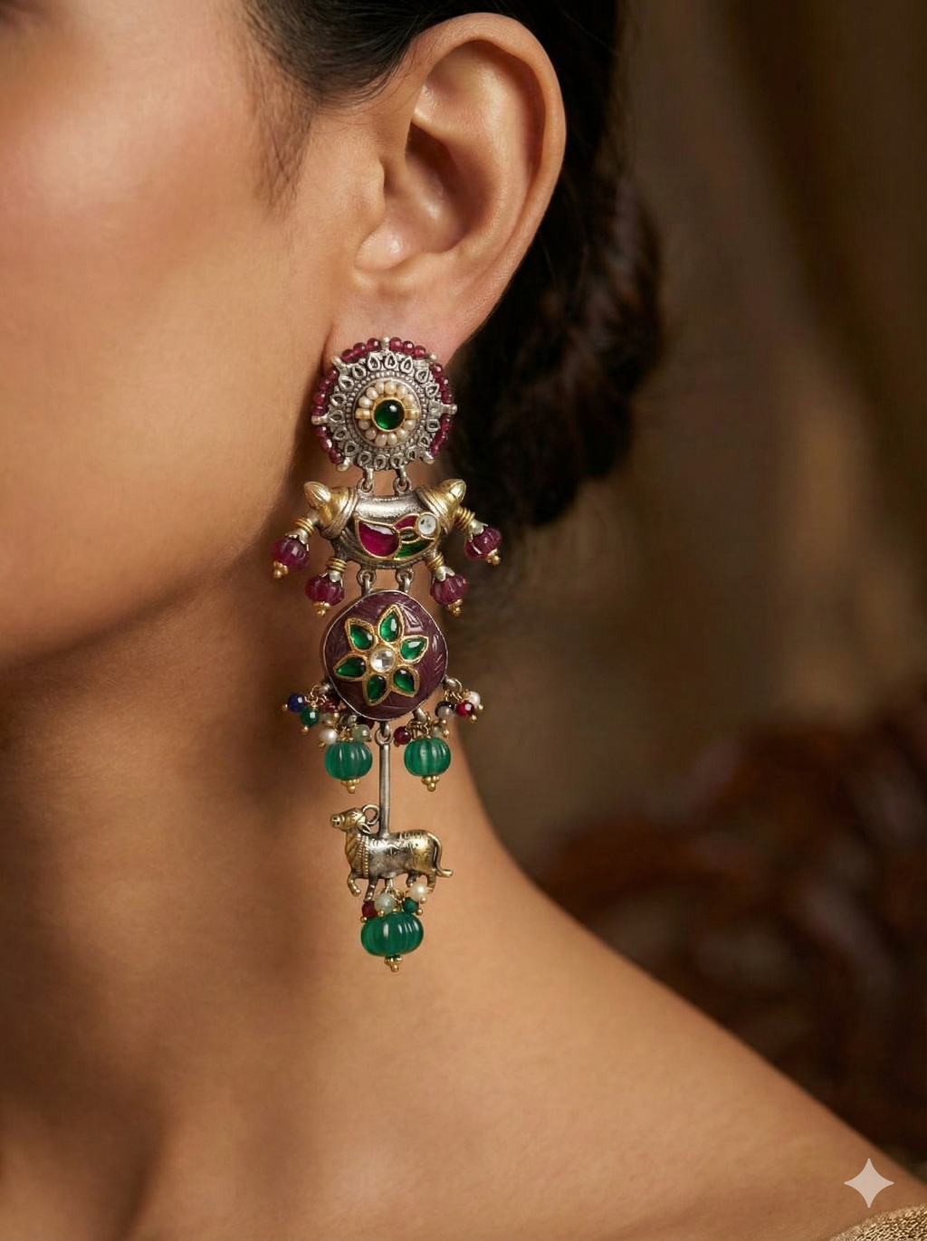 Sacred Cow & Floral Medallion Earrings