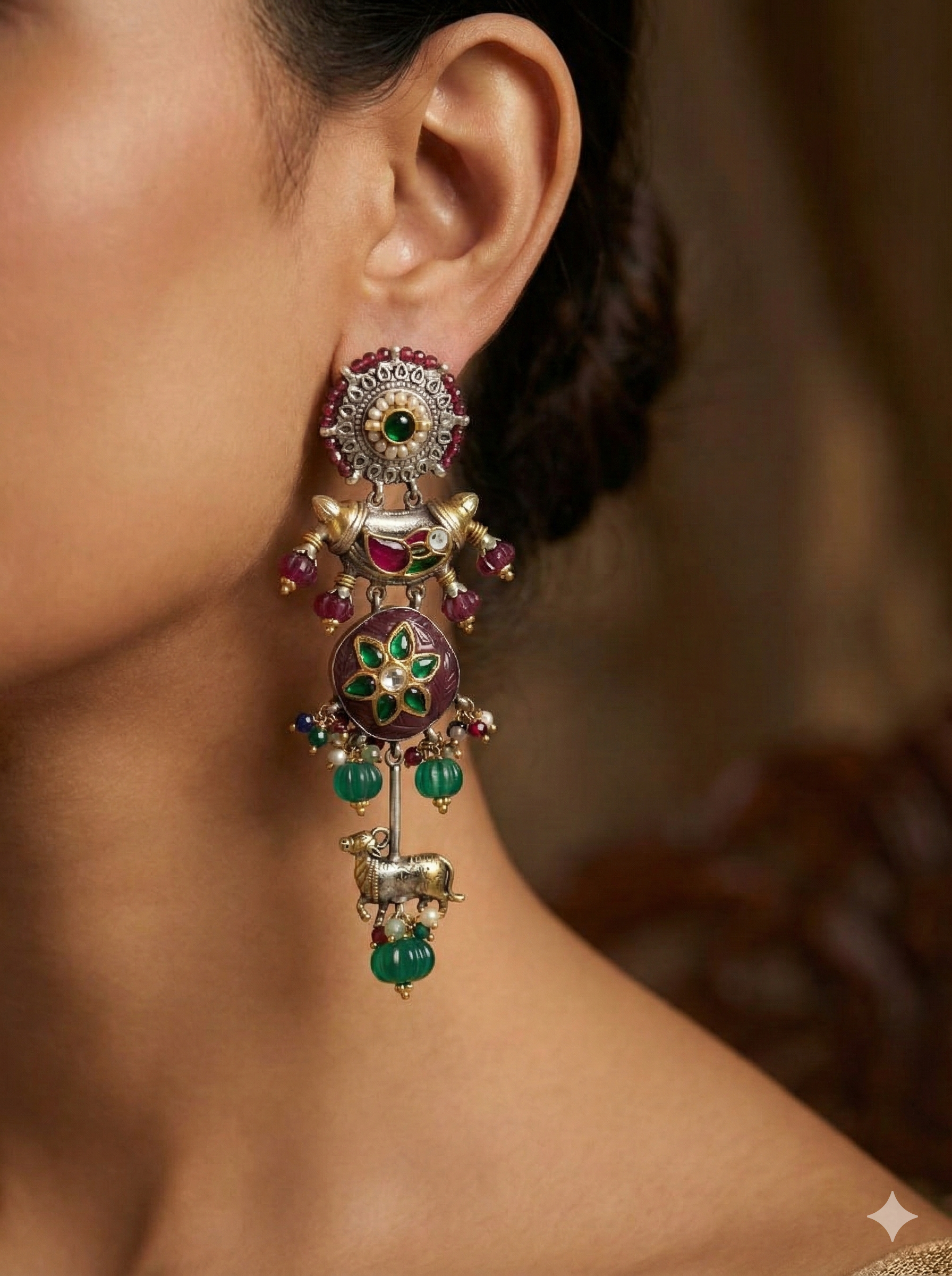 Sacred Cow & Floral Medallion Earrings
