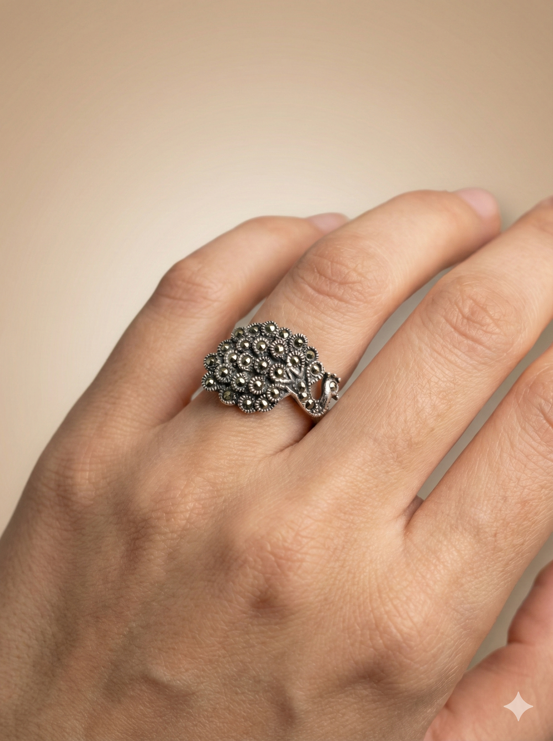Vintage-Inspired Marcasite Peacock Statement Ring