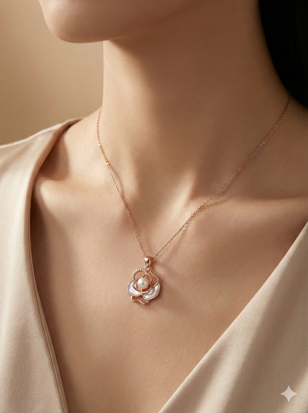 Rose Pearl Camellia Necklace