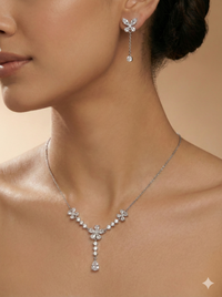 Sparkling Floral Butterfly Pendant Necklace & Drop Earring Set