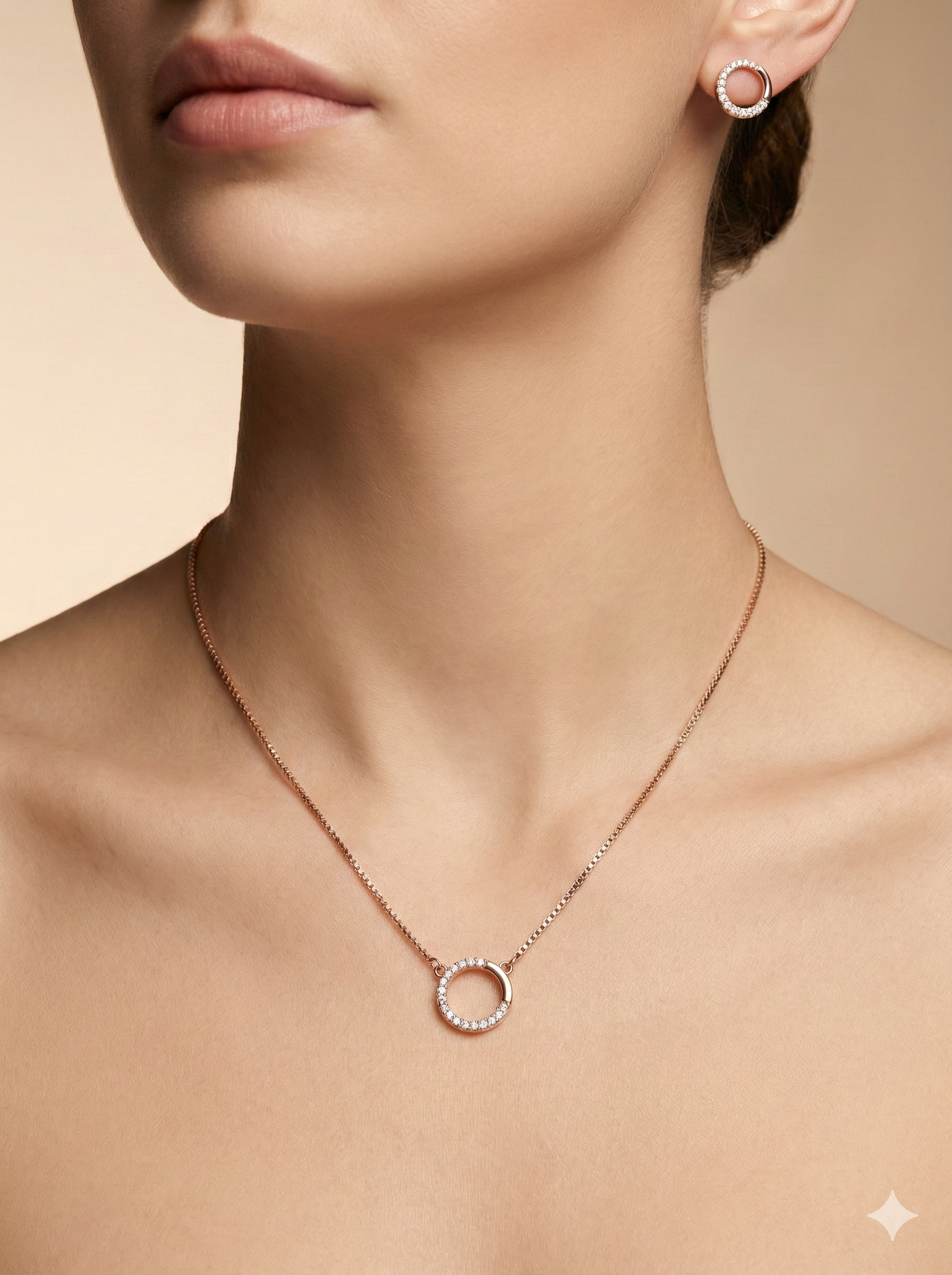 Rose Gold Minimalist Geometric Circle Pendant Set