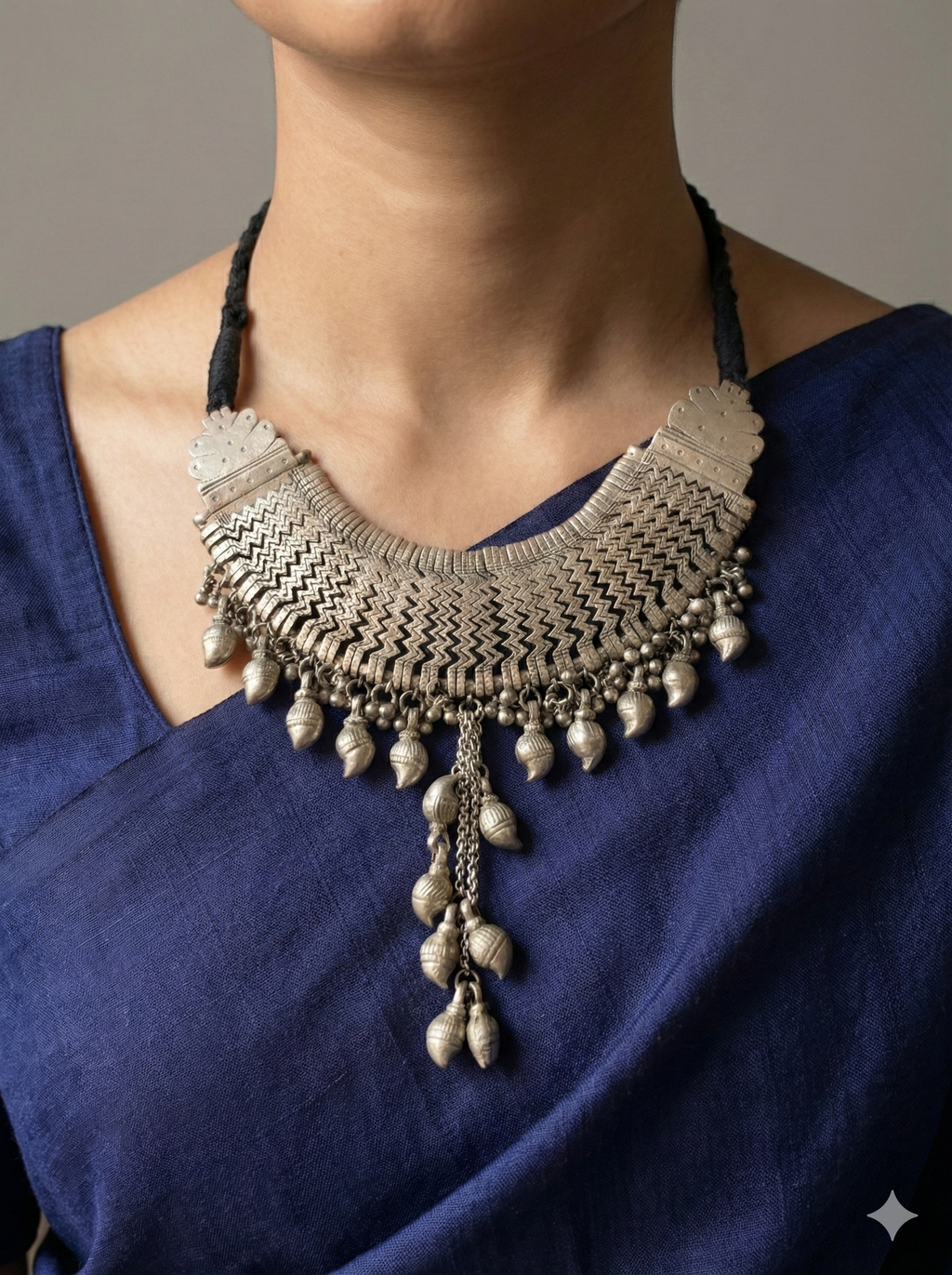 Tribal Statement Silver Zigzag Collar Necklace