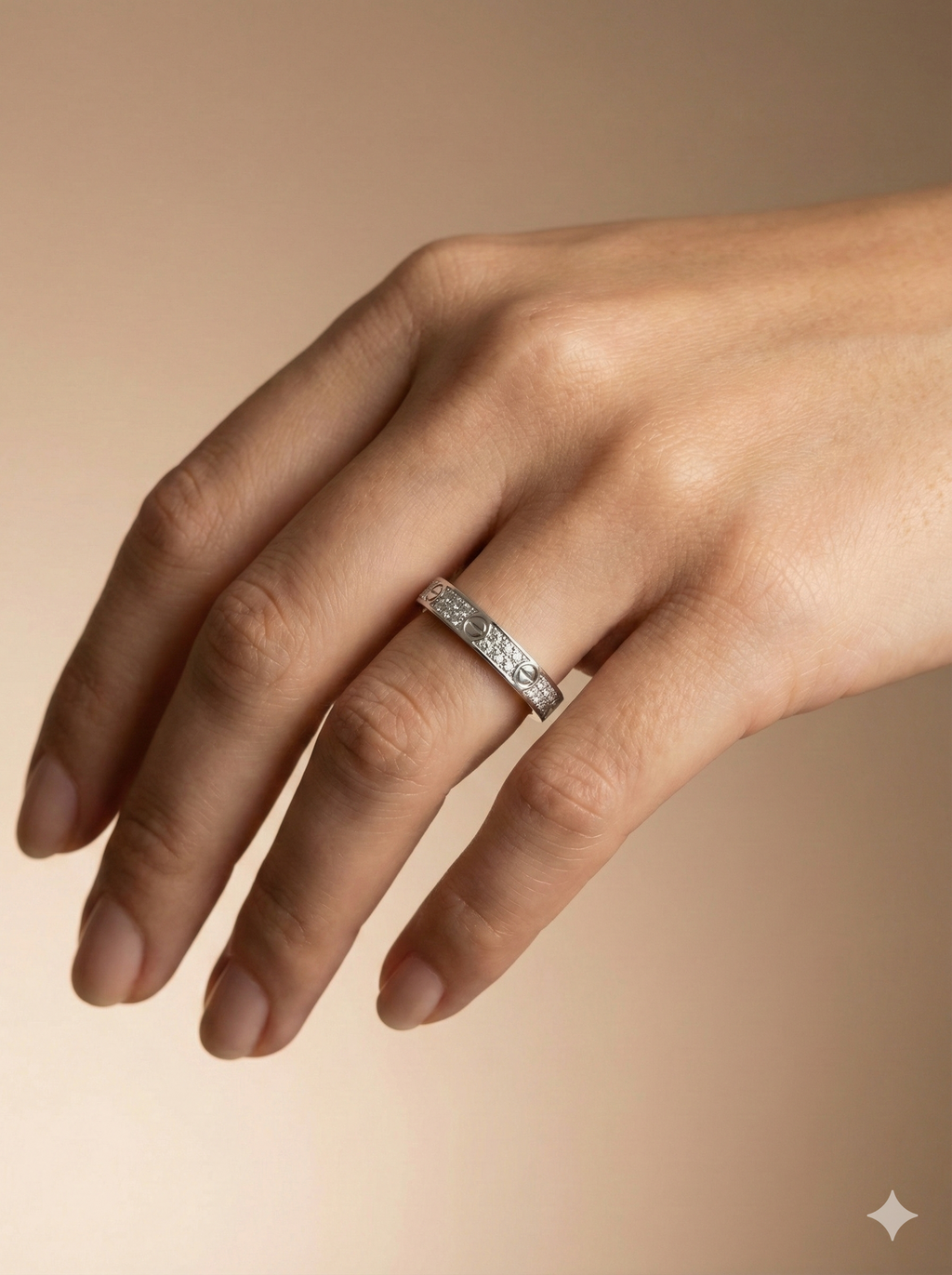 Sterling Silver Screw Motif Pave Band