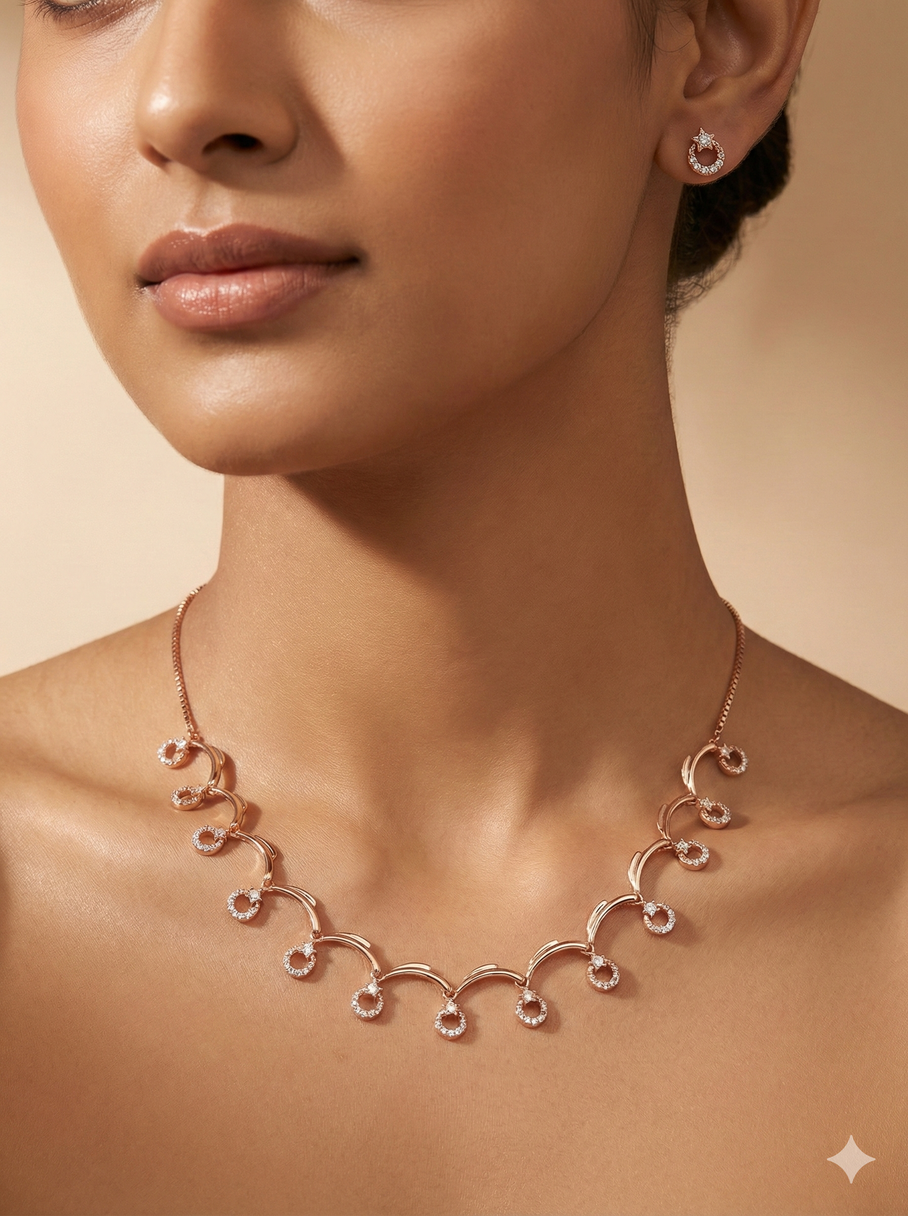 Celestial Crescent & Star Scalloped Necklace Set
