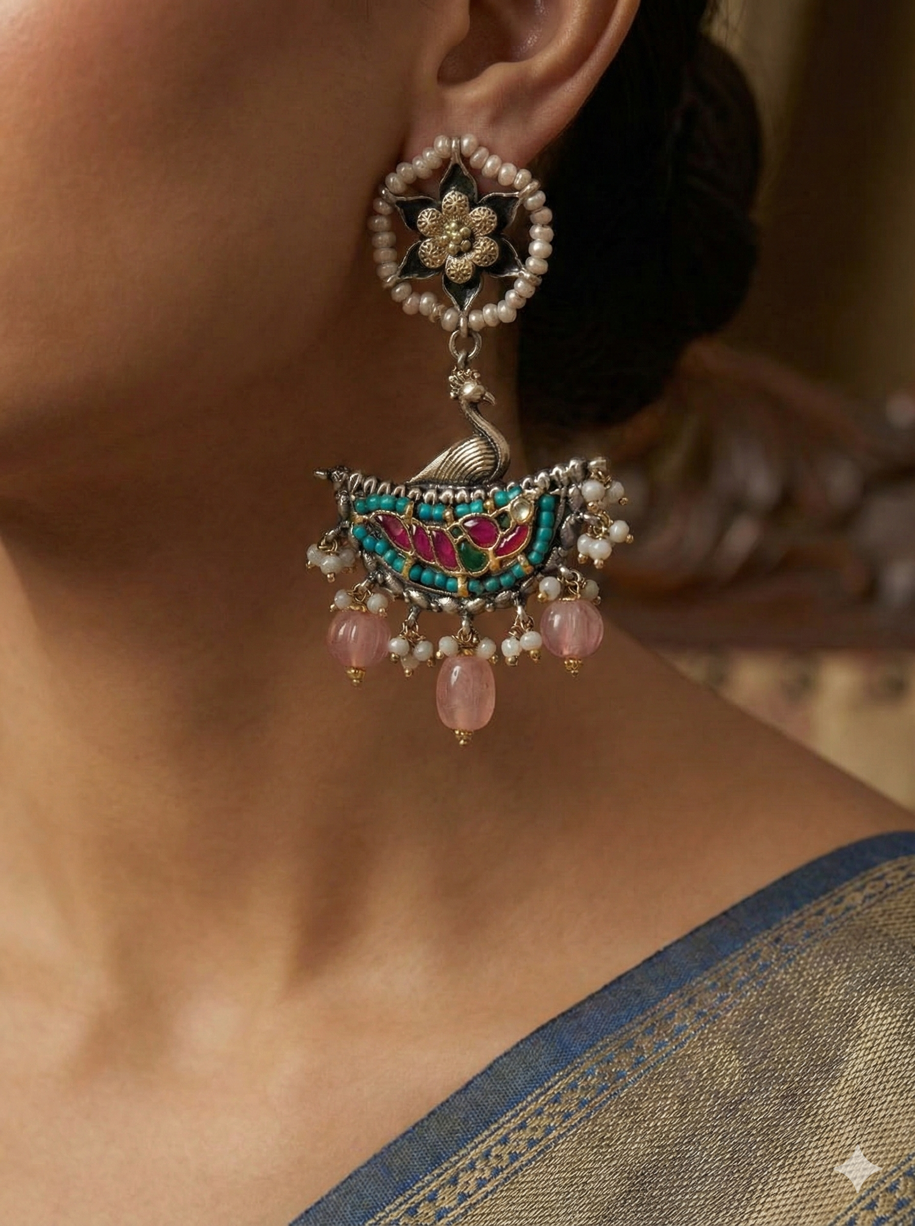 Floral Bloom Peacock Chandbalis