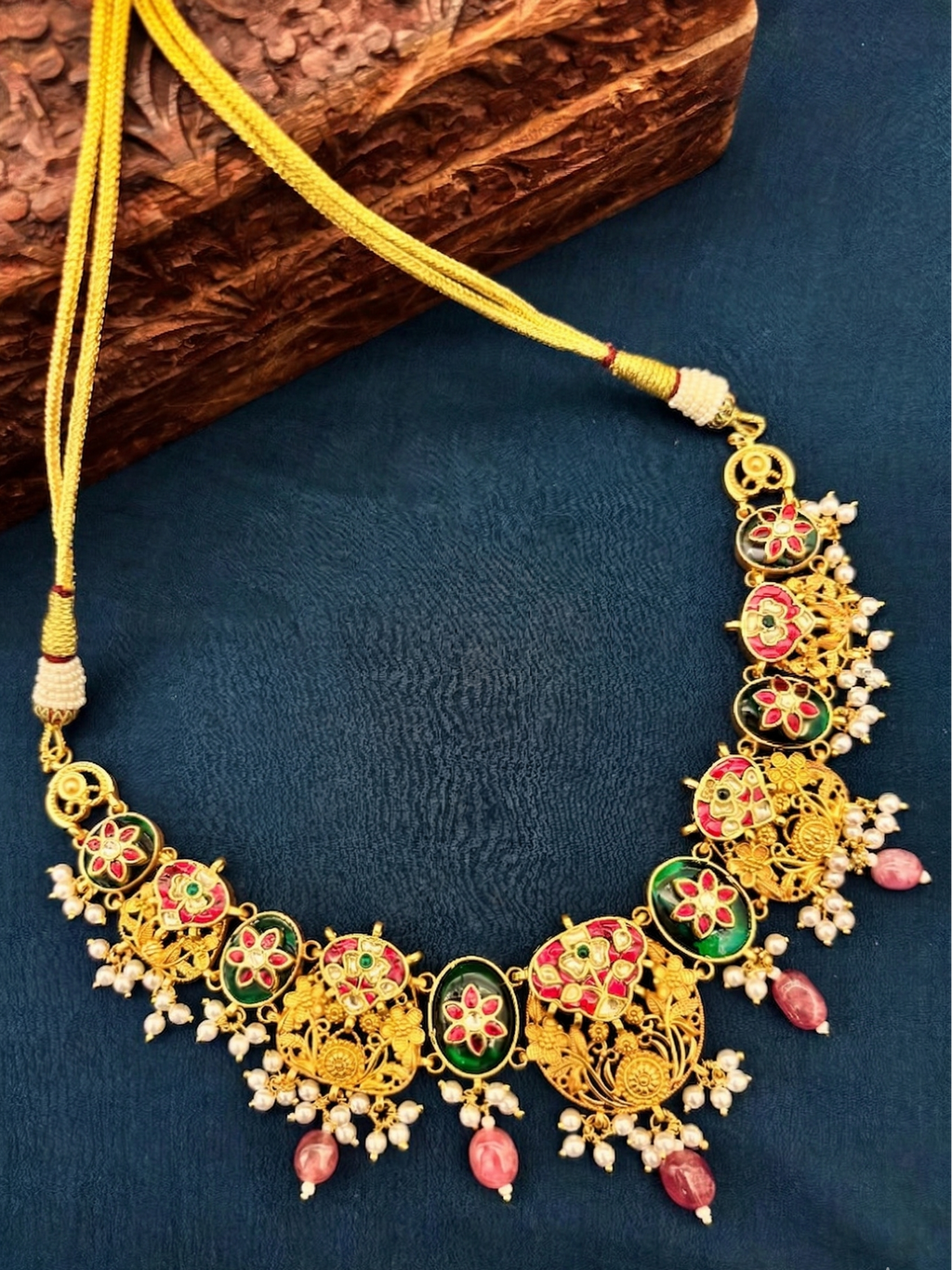 Floral Enamel & Pink Drop Heritage Necklace